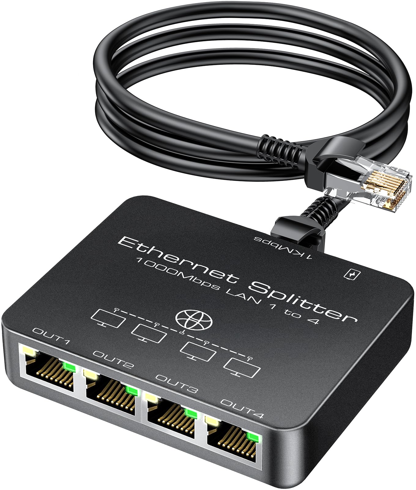 KiwiBird sdoppiatore ethernet 4 Porte Splitter ethernet 1000Mbps sdoppiatore Cavo LAN RJ45 gigabit Mini Switch 1 Ingresso 4 uscite per Cat 8 7 6 5e 5 Compatibile con Router Fibra Ottica PC TV Box PS5