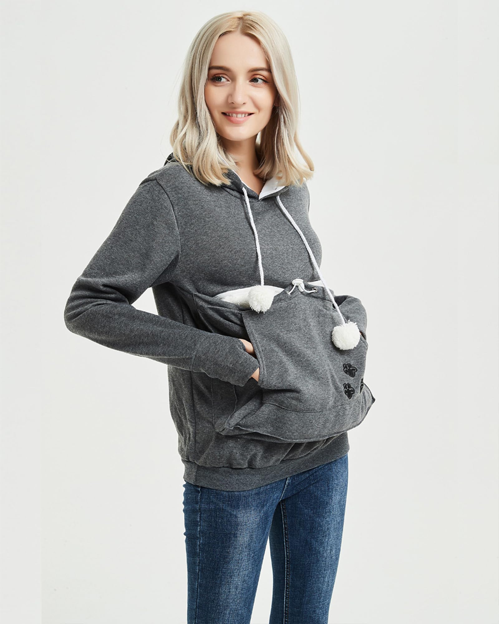 Felpa con Cappuccio da Donna, Felpa Porta Gatto Moda Donna Tasca Gatto Morbide Sweatshirt con Cappuccio Pullover a Maniche Lunghe Casual Autunno Inverno Hoodies