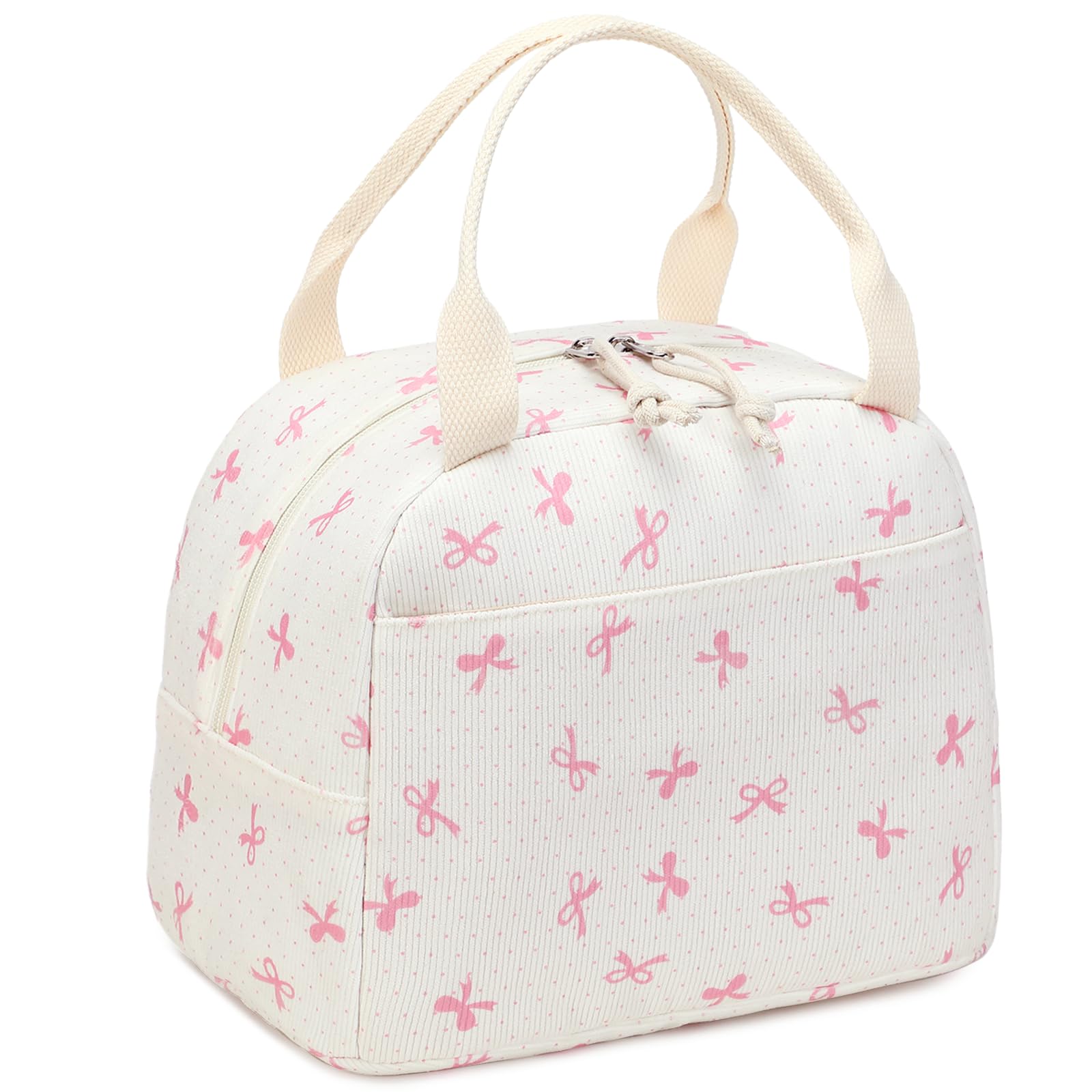 LEDAOU Lunch Box for Women Insulated Lunch Bag Corduroy Lunch Tote Bags Leakproof Cooler Lunch Case for Travel Work Picnic (Pink Bow)ClimeCo Certified