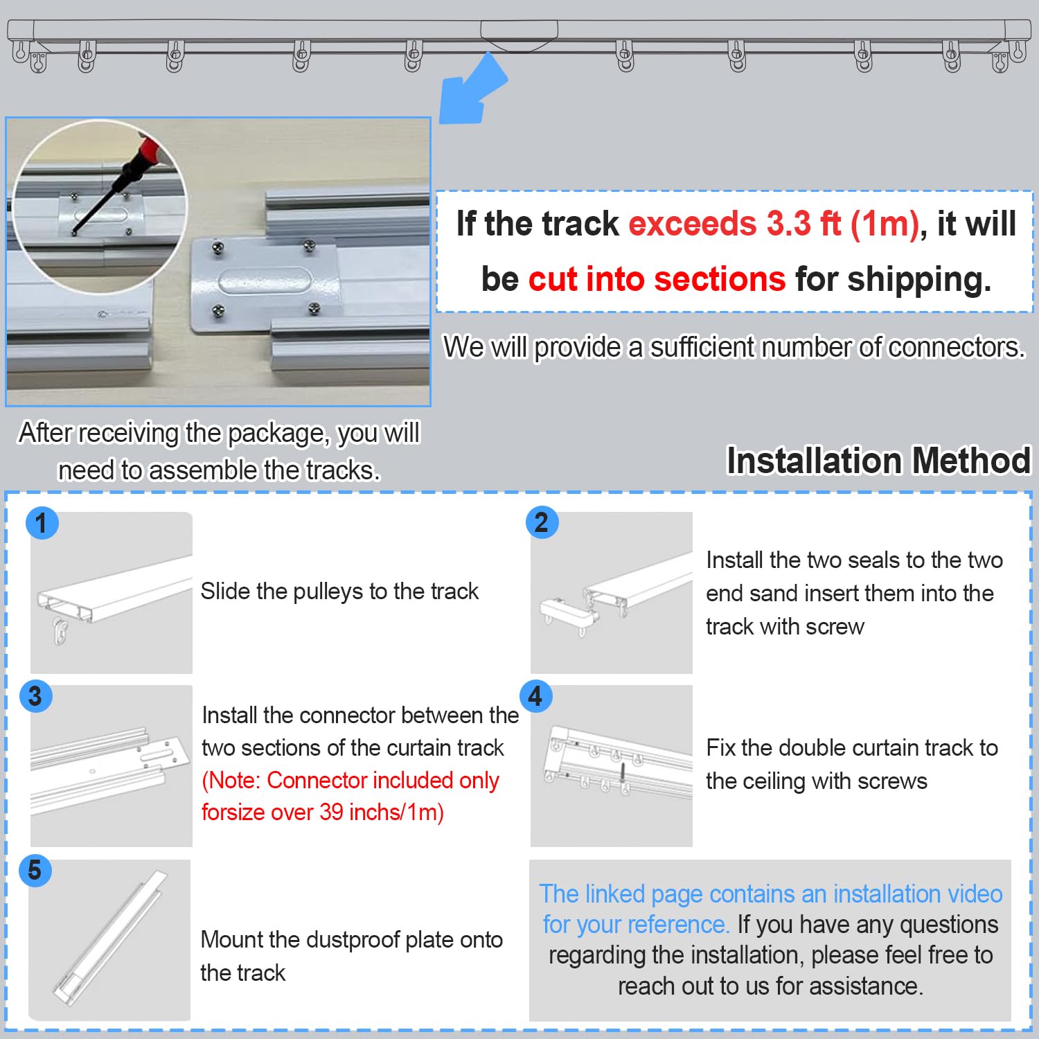 Binario per tende a 2 binari, silenzioso binario per tende a doppia fila in alluminio per tende da soggiorno e camera da letto, binario per soffitto divisorio, installazione semplice (Bianco