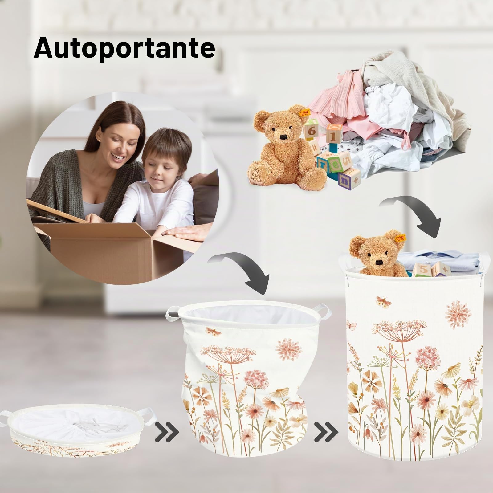 Clastyle Ceste Biancheria Donne Ragazze Fiore Cestino Giocattoli Vestiti Impermeabile per Bambini Cestino Portaoggetti per Bagno Cameretta Bucato, Bohémien, 40x50 cm