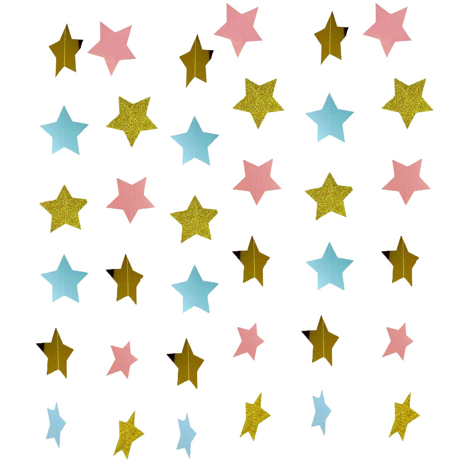 Gender Reveal Party Decorations 2pcs Twinkle, Twinkle Pink Blue Gold Paper Star Garland Star String Baby Shower Decorations, Birthday Decorations, Boy Girl Gender Reveal Party Supplies(2 pack)