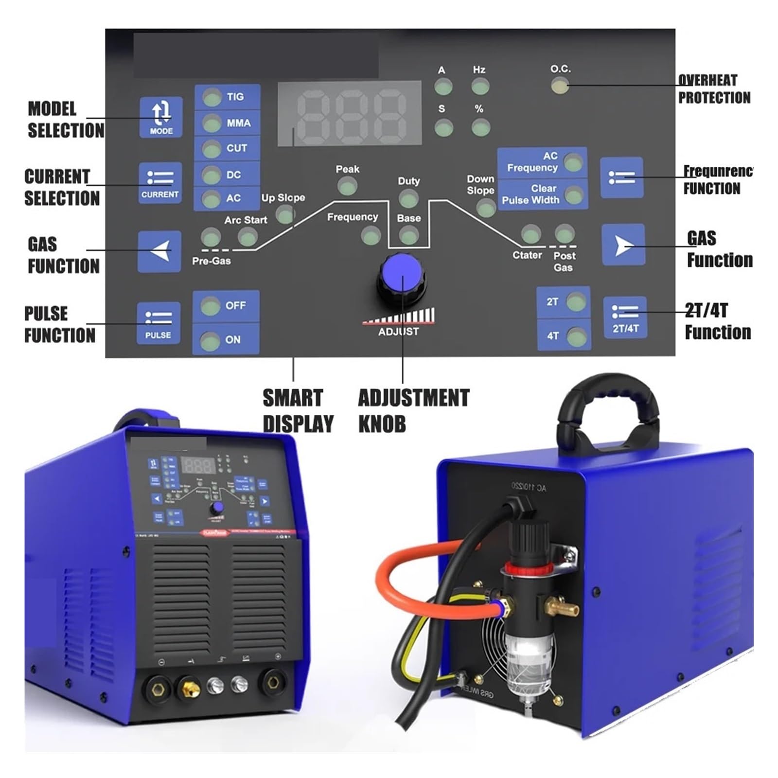 Taglierina al plasma, Saldatrice TIG in alluminio AC/DC Pulse 5 in 1 inverter semiautomatica senza gas