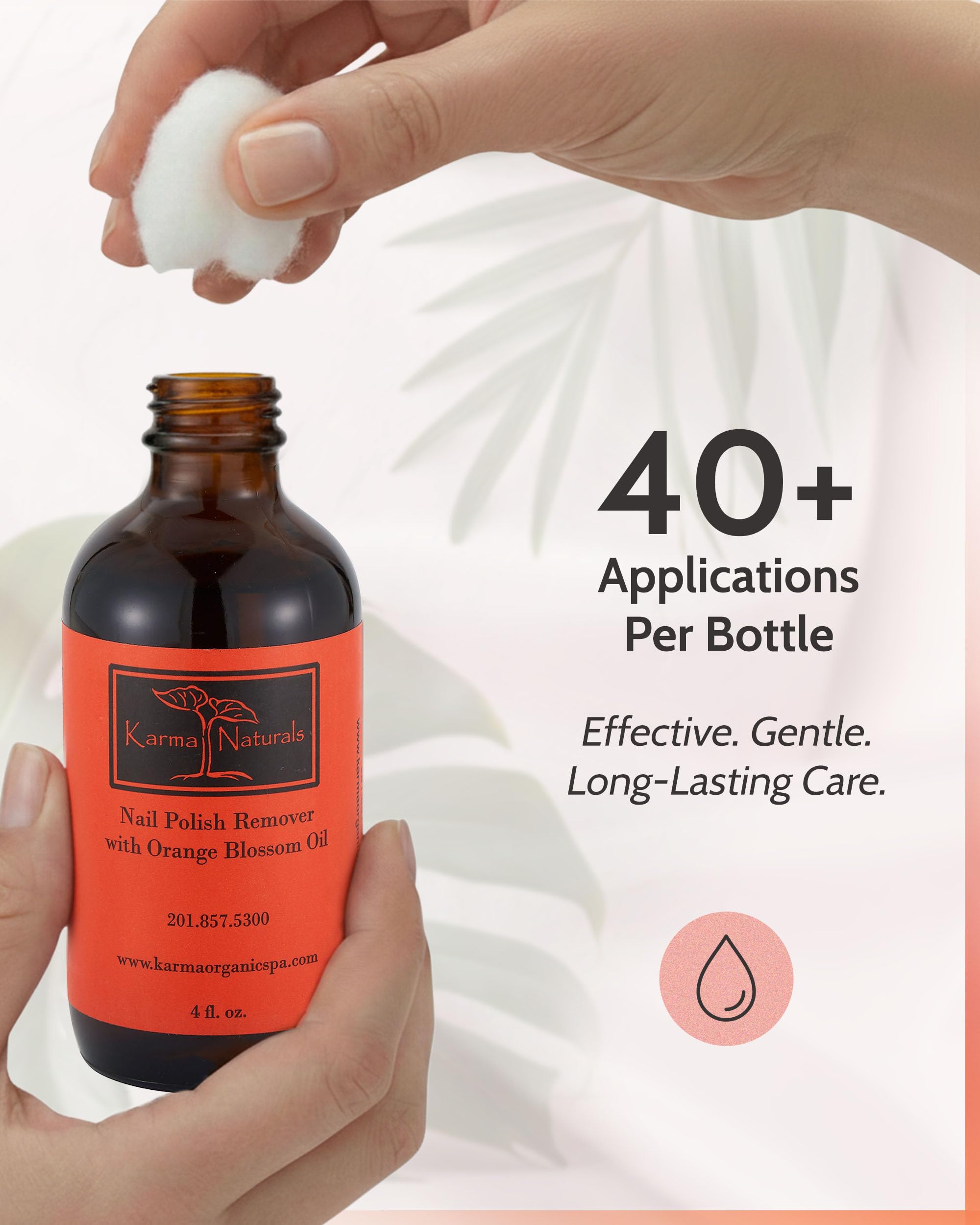 Karma Naturals - Removedor de esmalte de uñas con flor de naranja - No tóxico, vegano, libre de crueldad, sin acetona - Fortalecedor de uñas para uñas - 4 onzas líquidas.