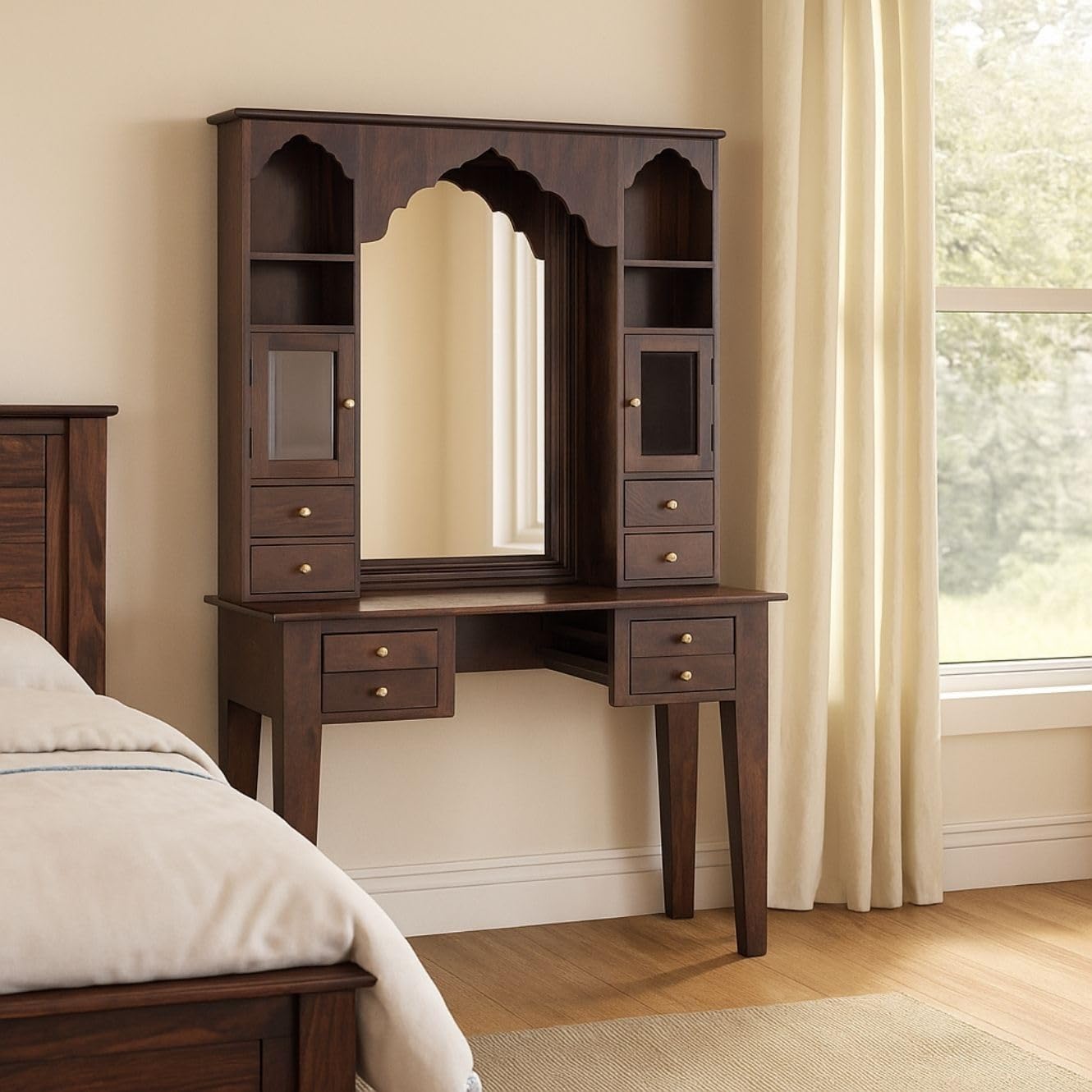 Saffron Sheesham Wood Dressing Table with Mirror-image-37