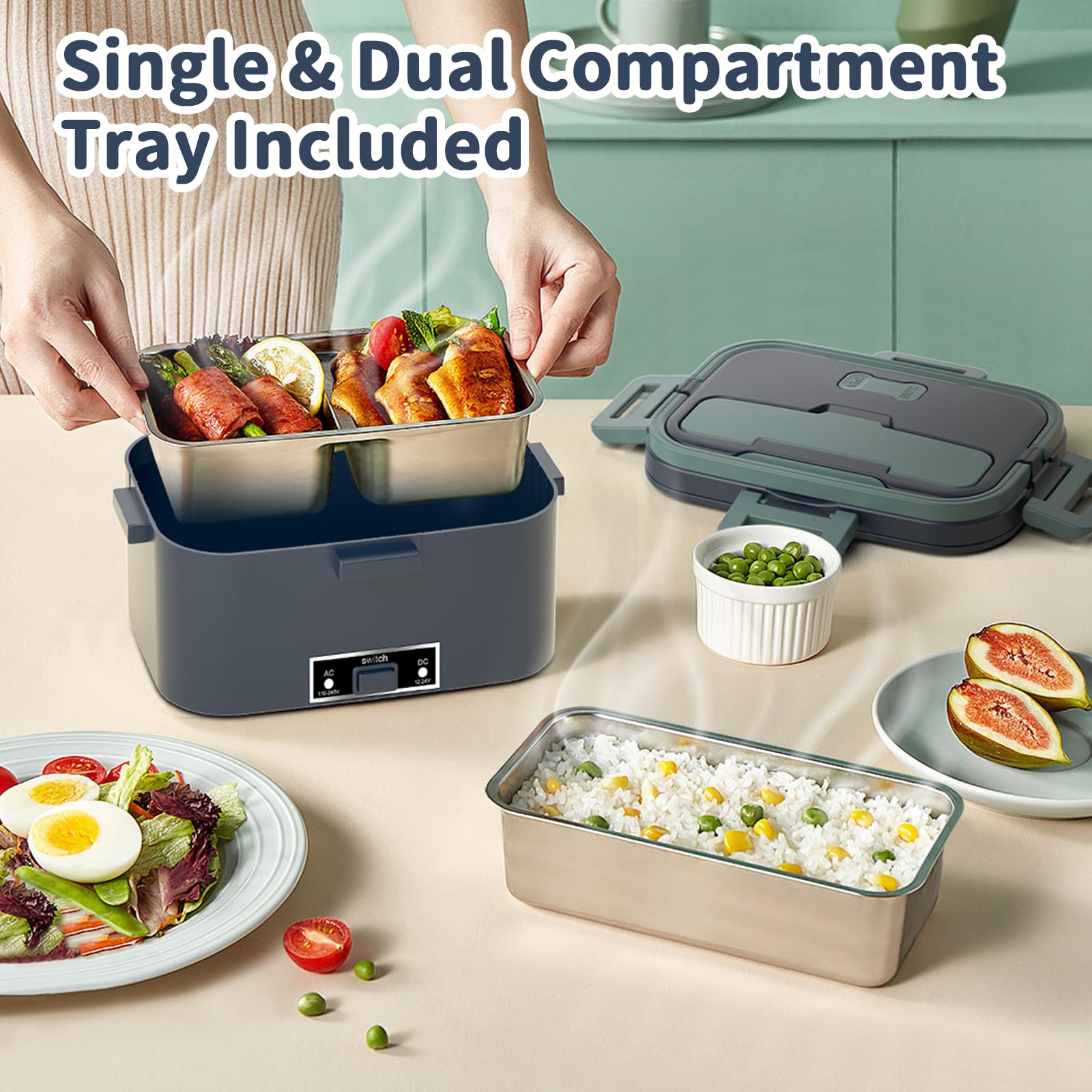 Beheizbare Lunchbox, 60 W, 1,5 l, 2-in-1 beheizbare Lunchbox für Auto