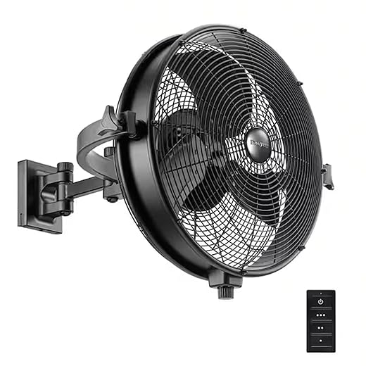 MULE Outdoor 18" Fan, Omni-Reach Extended Wall Mount, 300-Degree Swivel, 3-Speed, Standard 3-Prong Plug, 8 Foot Cord, Damp Rated, Black Matte, 53031
