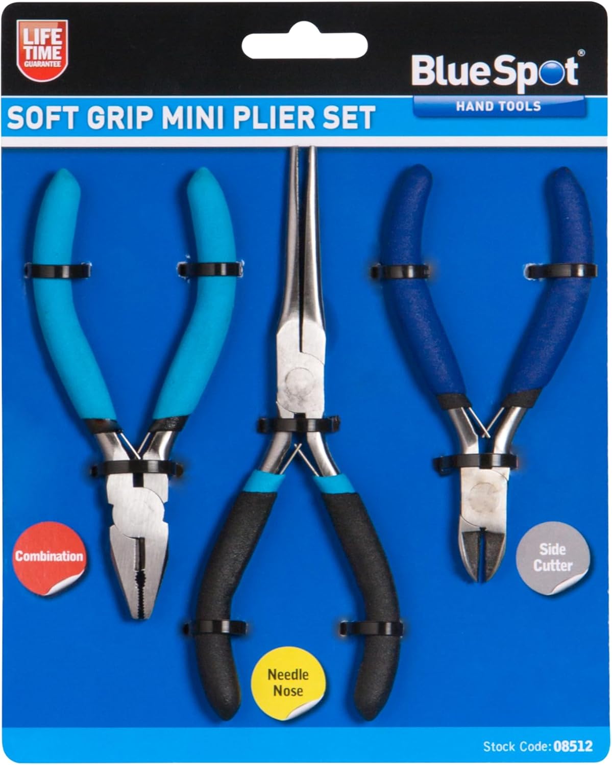 Blue Spot 08512 BlueSpot 3 PCE Soft Grip 3Pce Mini Plier Set Needle,Combination,Side Cut
