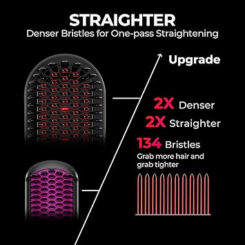 TYMO Hair Straightener Brush - Upgraded Ionic Plus Straightening Brush with Dense Bristles, 16 Temps, Dual Voltage | Ceramic Hot Comb for Women | Flat Iron for Thick Curly Hair, Black