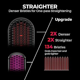 TYMO Hair Straightener Brush - Upgraded Ionic Plus Straightening Brush with Dense Bristles, 16 Temps, Dual Voltage | Ceramic Hot Comb for Women | Flat Iron for Thick Curly Hair, Black