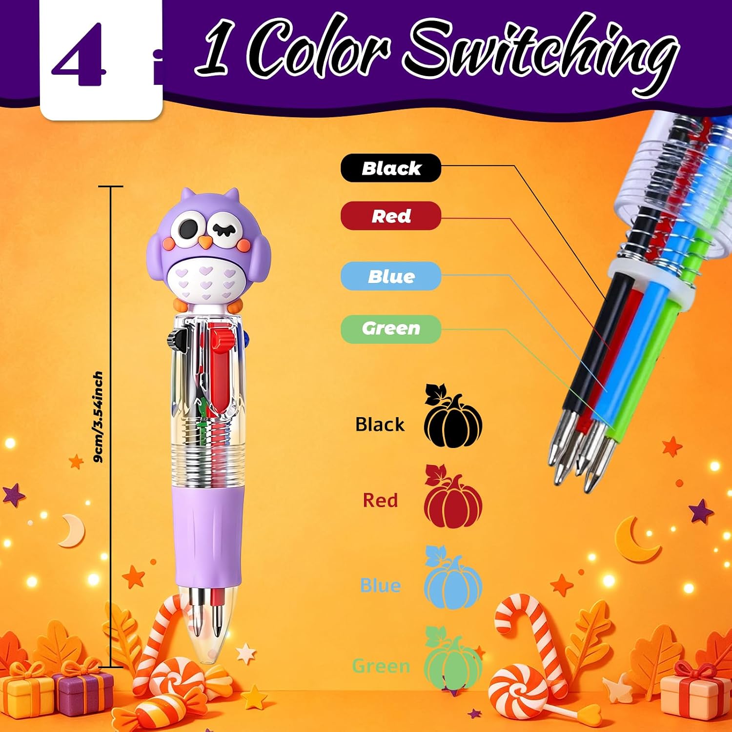 24 Pcs Halloween Multicolor Pens in One 4-in-1 Cute Kawaii Fun Pen Pumpkin Ballpoint Pen for Halloween School Supplies & Party Gifts (Spooky) image 2