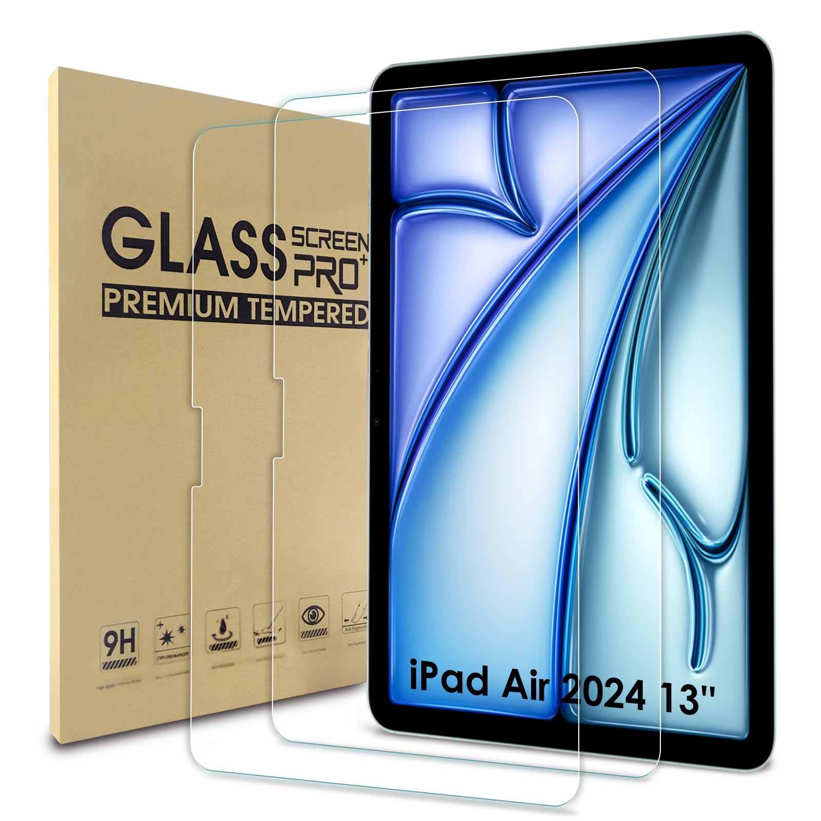Bighan Pellicola salvaschermo compatibile per IPad Air 2024 11'', confezione da 2, pellicola in vetro temperato con durezza 9H, pellicola trasparente antibolle, copertura totale