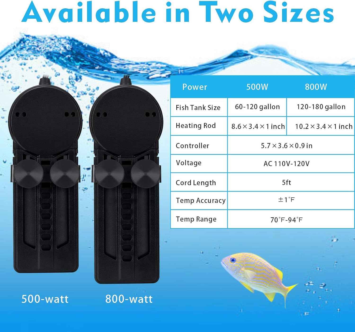 hygger Fast Heating Titanium Aquarium Heater with LED Digital Temp Controller 800W Submersible Fish Heater for 120-180 Gallon Freshwater Tank