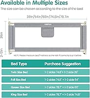 Vista 3 de Rieles de cama para niños pequeños, rieles de cama para bebé, protector de cama de altura ajustable con bloqueo de seguridad para niños, ajuste