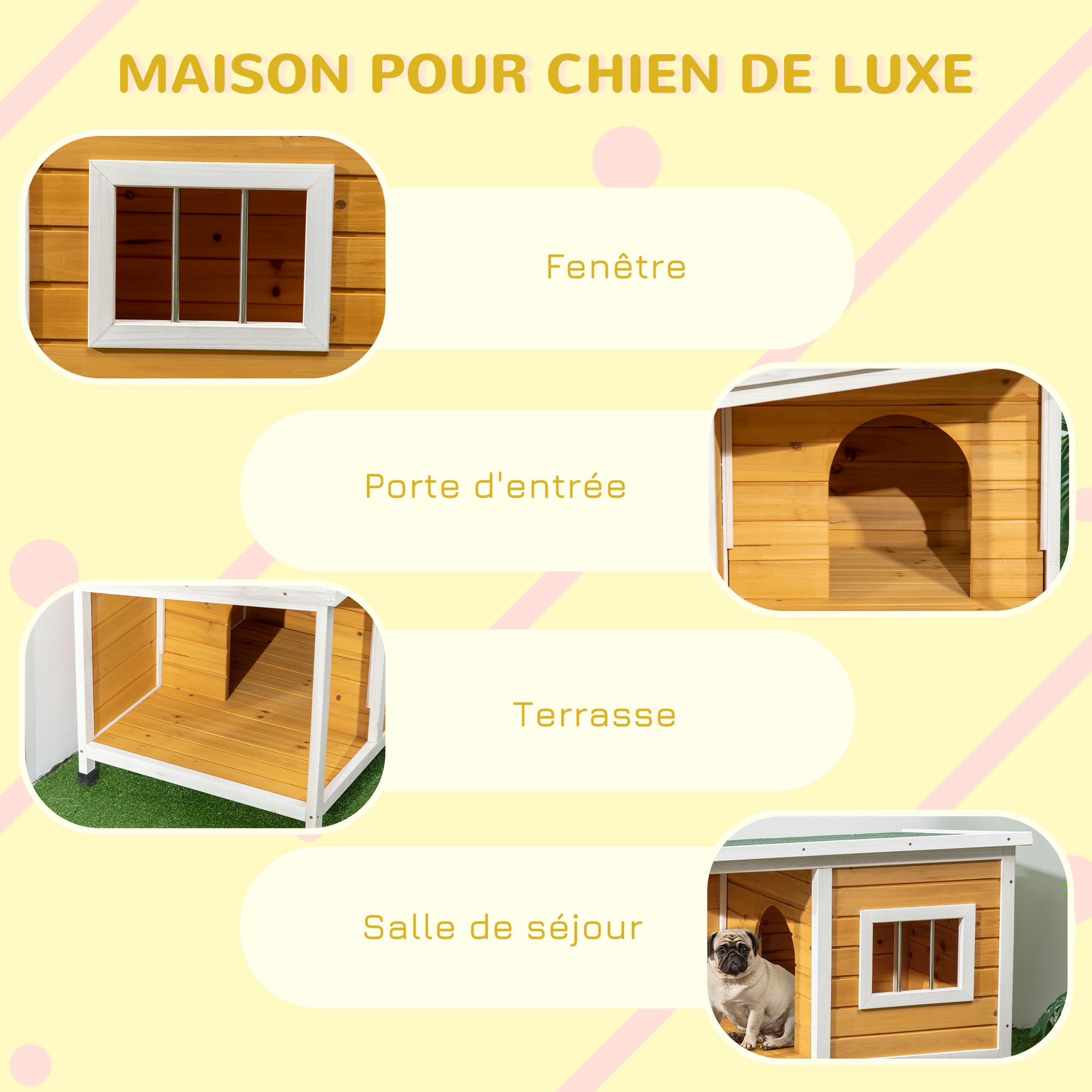 PawHut Niche pour Chien extérieur en Bois avec Toit ouvrant et fenêtre, 85,5 x 62 x 60 cm, Orange