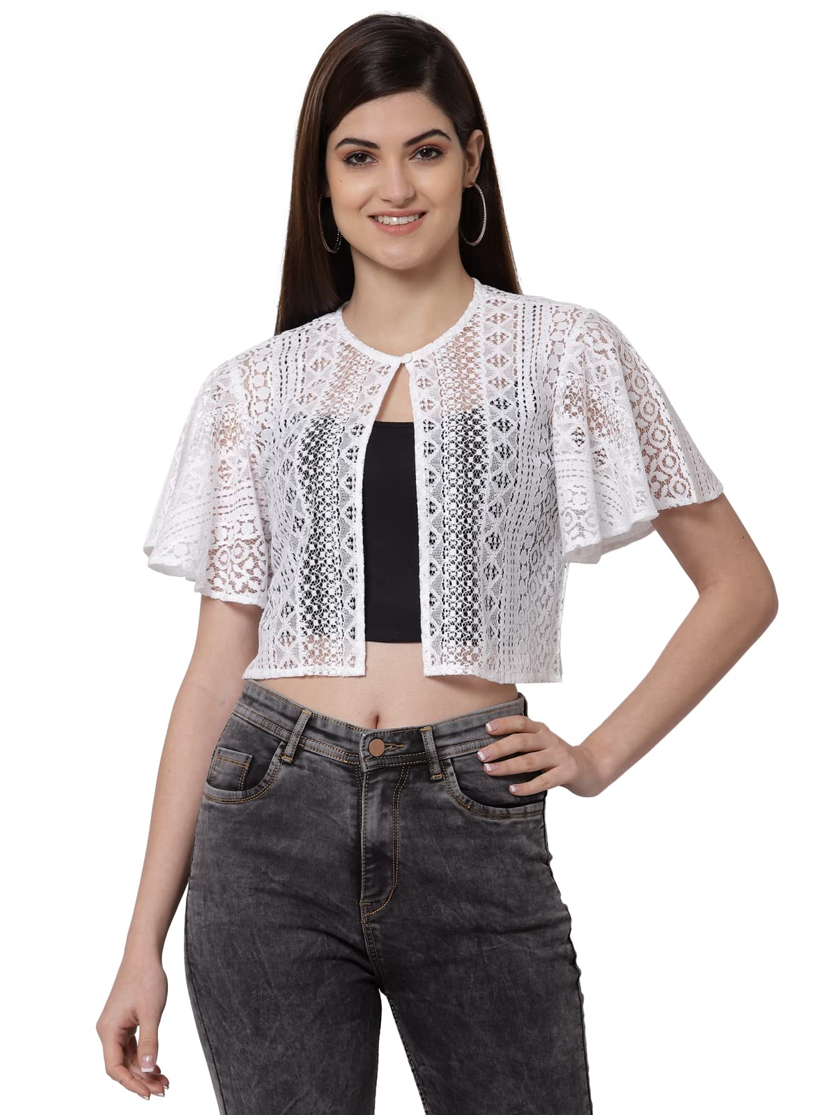 Style QuotientWomen Self Design Lace Open Front Smart Casual Shrug