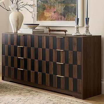8 Drawer Dresser for Bedroom, Modern Double Dresser, 48" Wide Chest of Drawers with Anti-Tipping & Metal Handles, Mid Century Wooden Storage TV Stand, Closet Dresser for Living Room, Entryway, Walnut