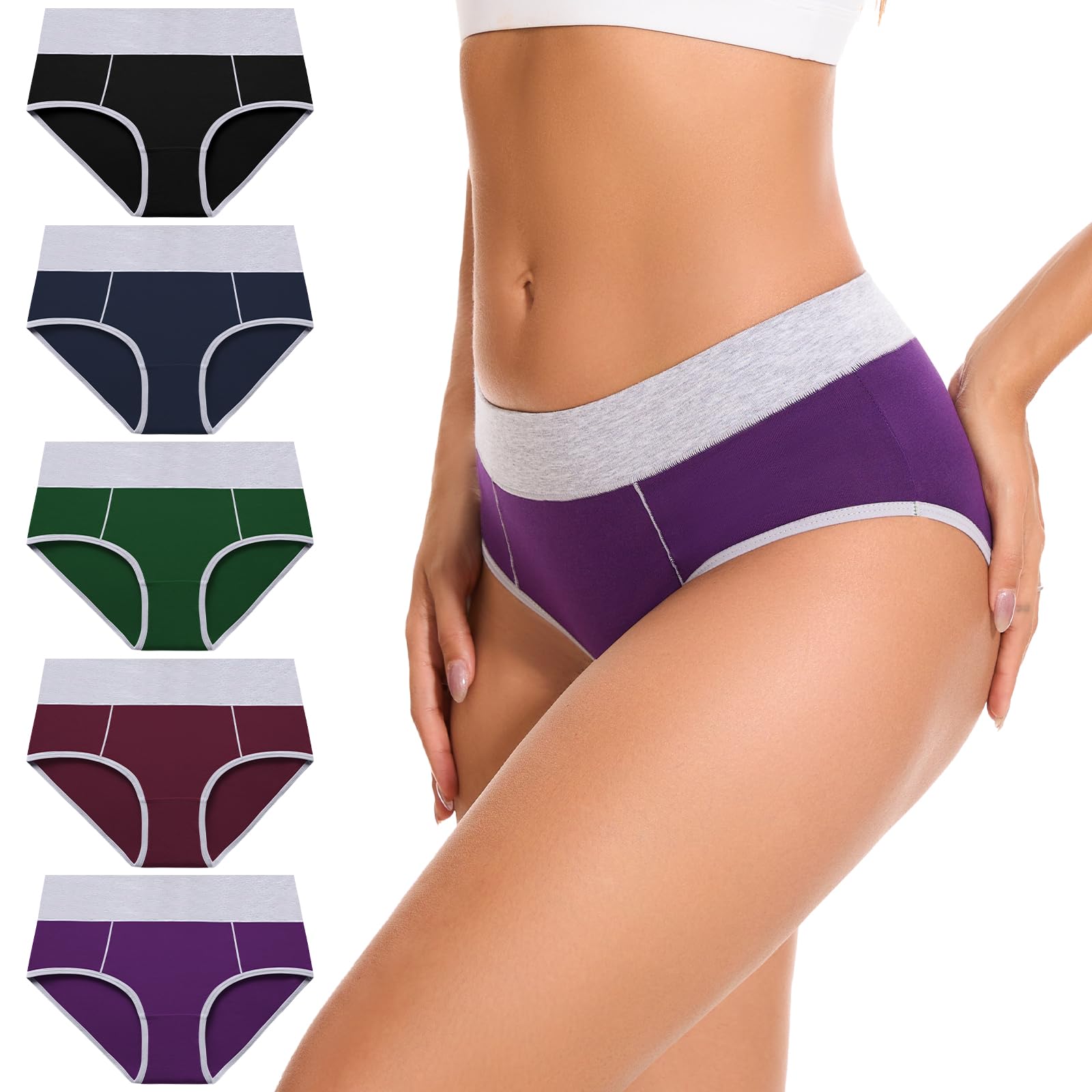 Womens Cotton Underwear Hipster Ladies Panties for Women Mid Rise Coverage Briefs Strech Breathable - 5 Pack