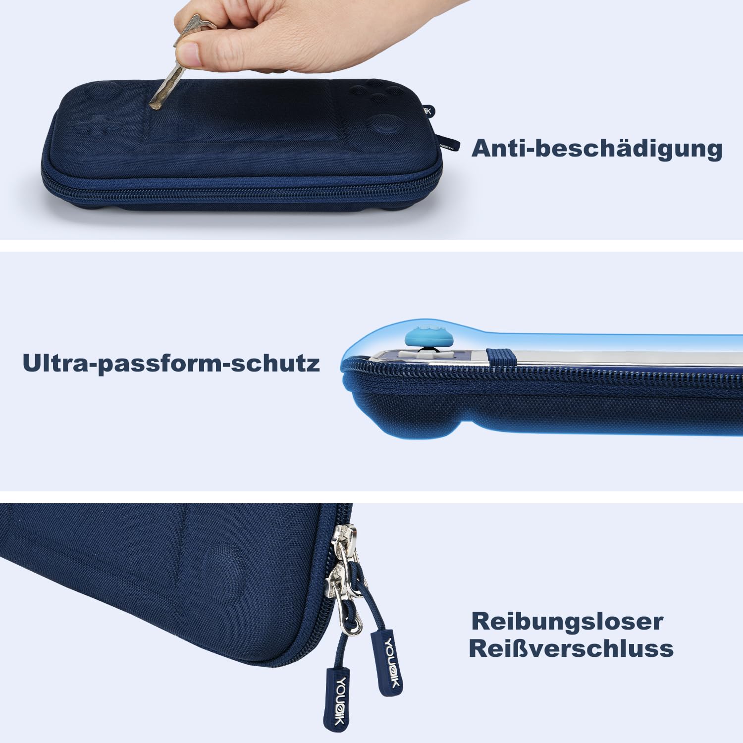 Younik Switch Lite Hülle 14-in-1 Zubehör mit Tasche, klare Schutzhülle, Spielkartenhülle, 2 Bildschirmschützer, 6 Daumengriffe, Anhänger, blaue Tragetasche