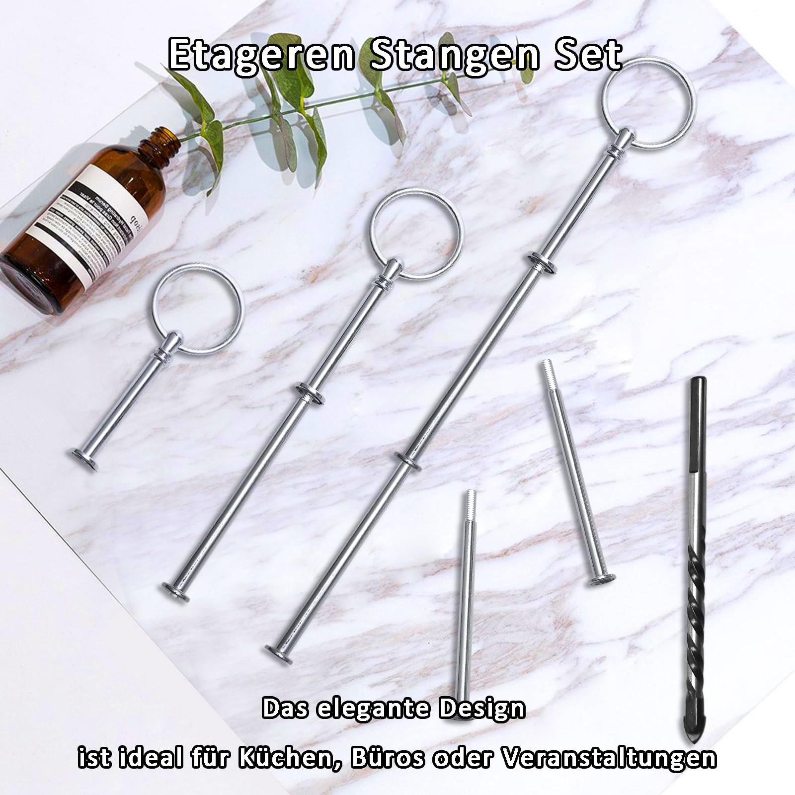 Etageren Stangen Set, 6 Stück Silbrig Metallstangen für Etagere, Cakepopständer 3 Etagen, Etagere mit Schrauben und Unterlegscheiben, Etagere 3 Etagen, Wiederverwendbar, für Obsttablett