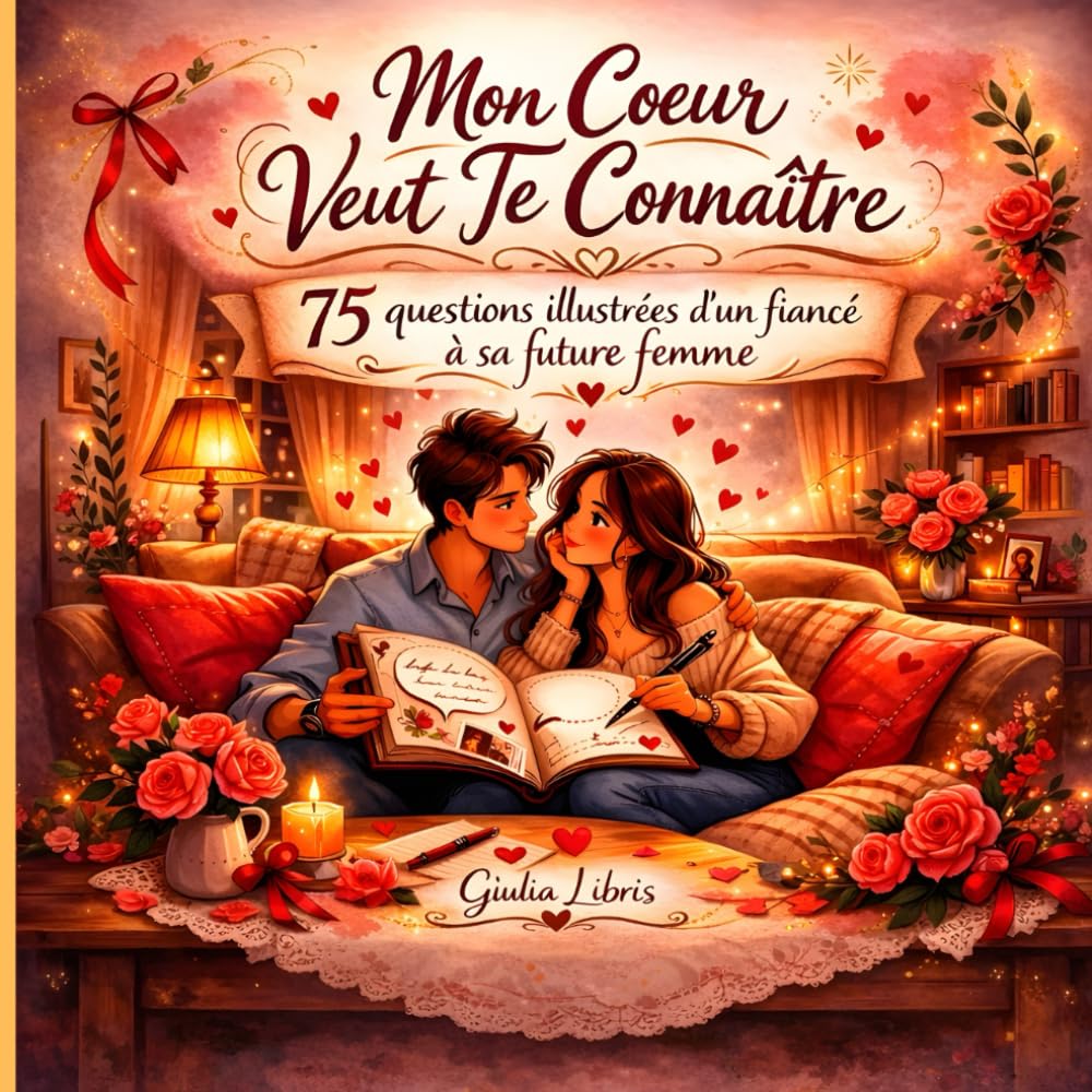 Mon Cœur Veut Te Connaître , 75 questions illustrées d'un fiancé à sa future femme: scènes illustrées avec bulles à compléter
