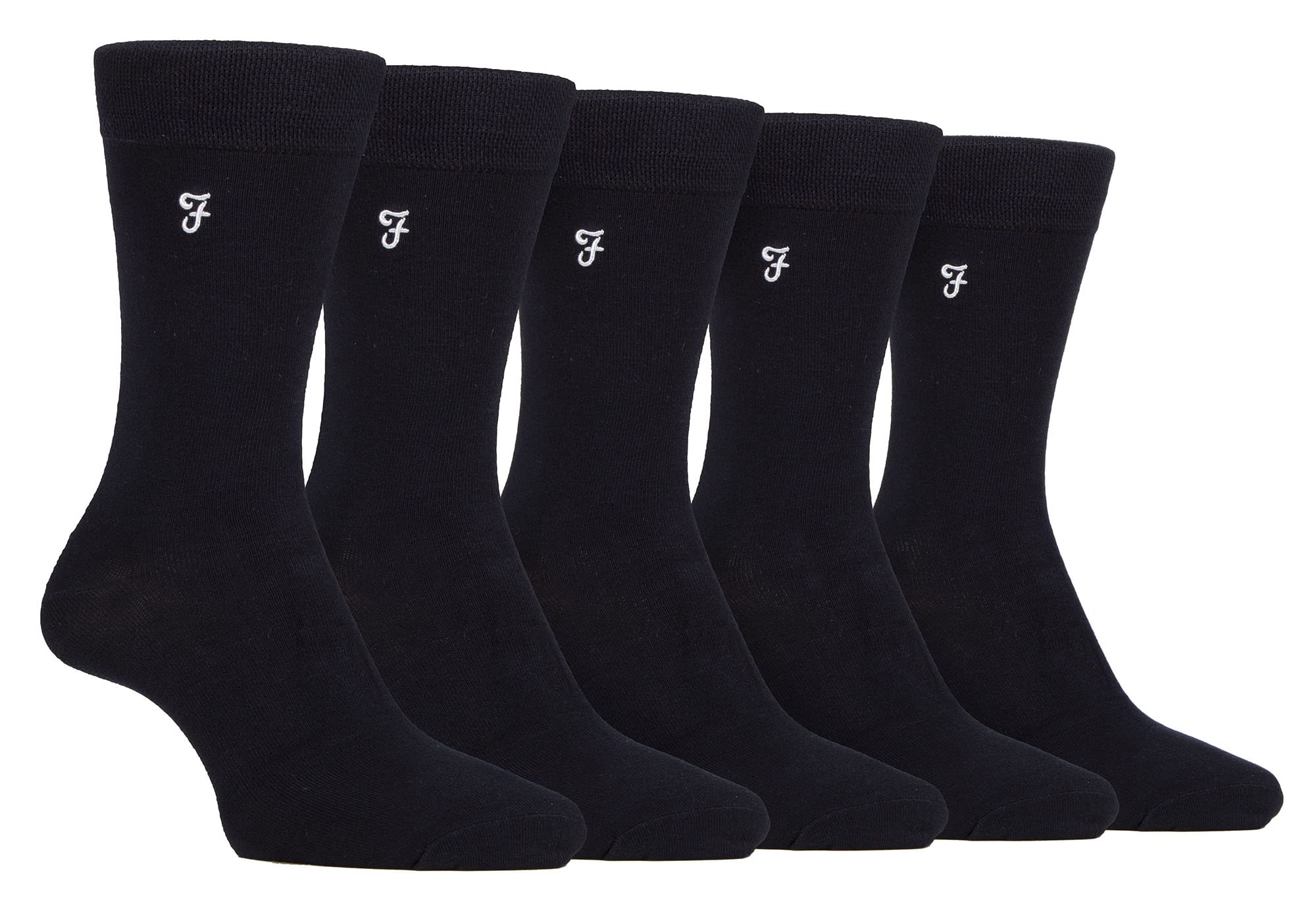 Farah - Mens 5 Pack Natural Organic Bamboo Bright Striped Patterned Socks (6-11, Black)