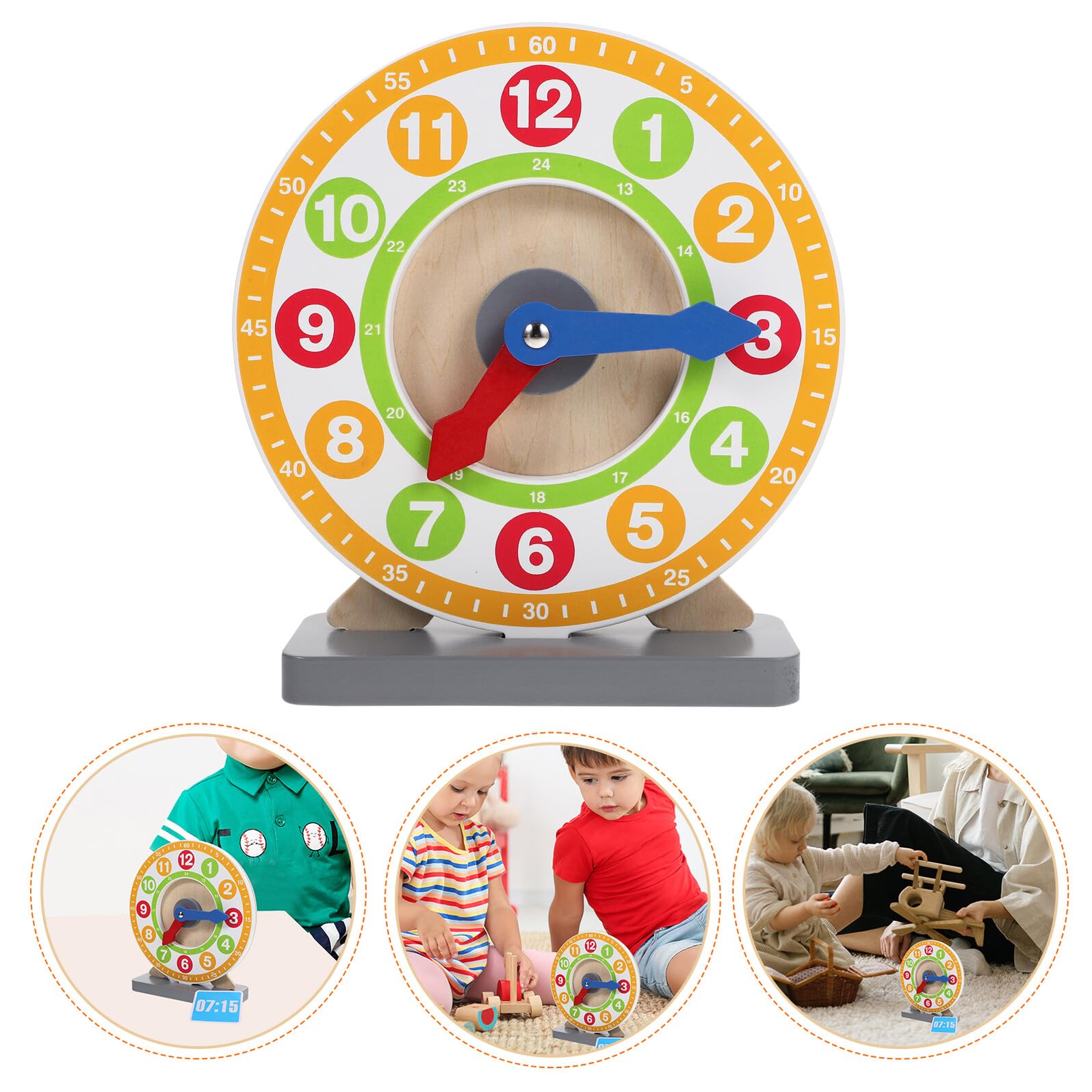 Reloj de Enseñanza de Madera para Niños, Decoracion Colegio, Número Reloj | Modelo Didáctico de Aprendizaje, Uso Educativo, Favorece la Noción, Formato Compacto