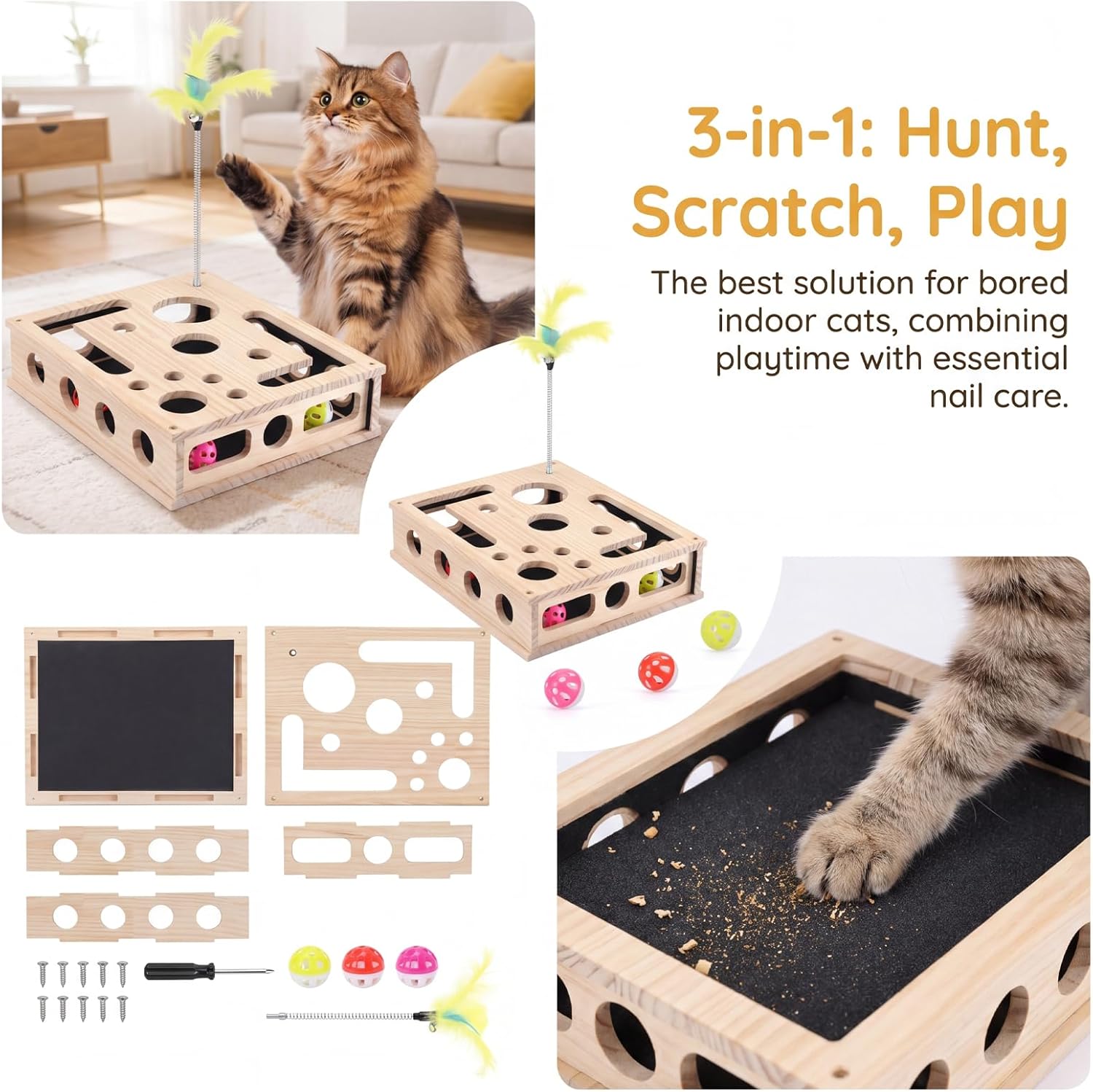 Rufftopia Cat Claw Saver. an Interactive Cat Scratching Toy with A Built-in Scratching Surface that Naturally Cleans Cat Paws. It Also Features A Treat Maze and is Easy to Assemble.