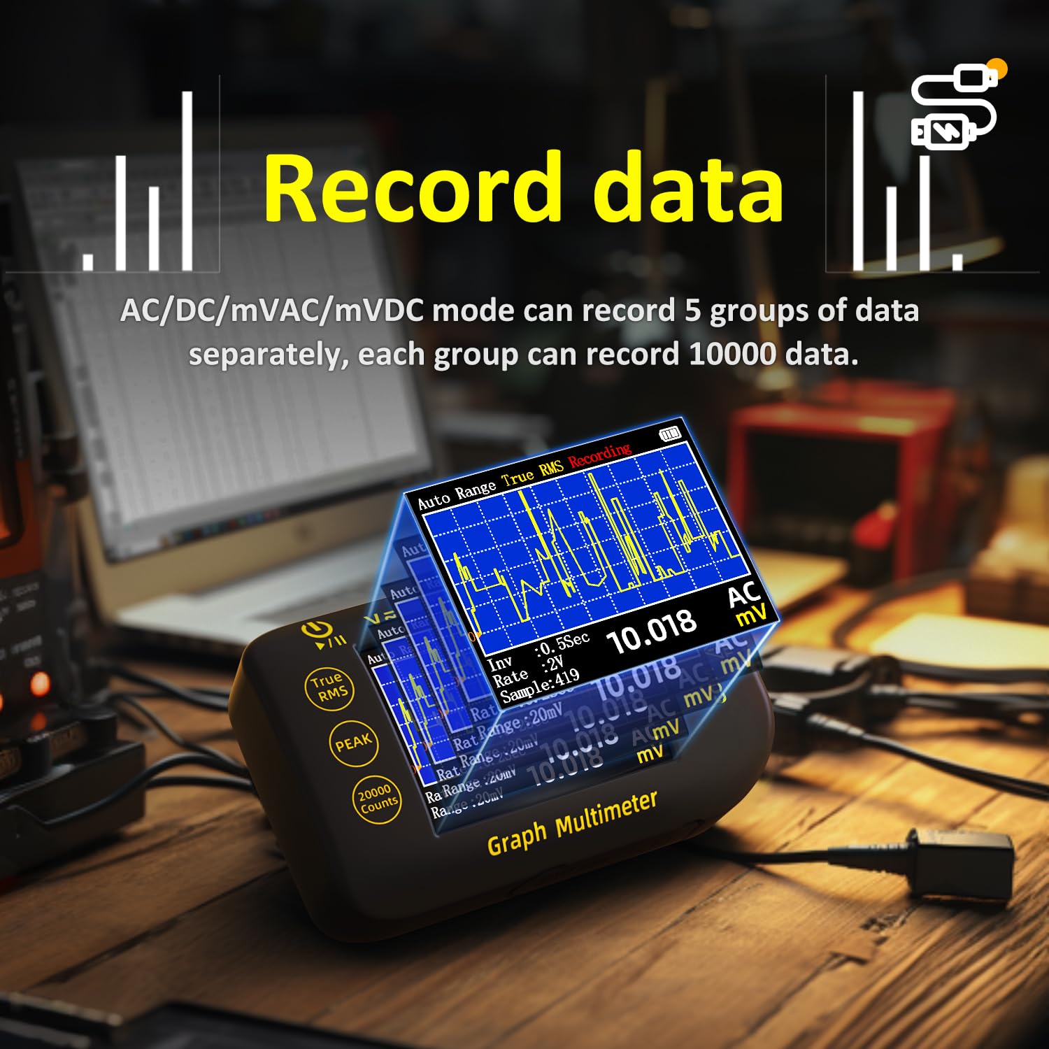 BSIDE Portable Multimeter 20000 Word mV Voltmeter Rechargeable Compact Multimeter 2.8'' Color Screen Electrical Tester With Recording Mode Measure Resistance Capacitance Diode Max Min Ave Calculation - Image 4