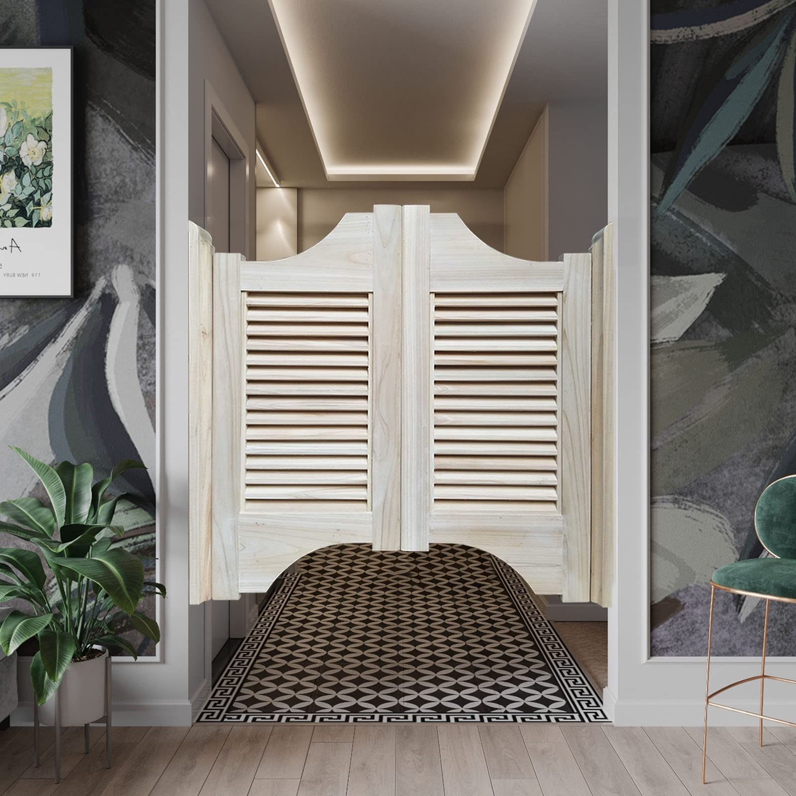 Portes de salon à persiennes pour séparer la cuisine et la salle de bain