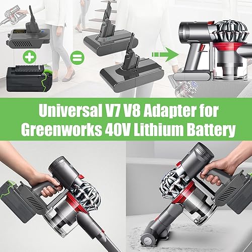 Miniatura 5 de TPDL Adaptador 2 en 1 V7 V8 para batería de litio GreenWorks de 40 V convertido a aspiradora de mano DYS-on V7 V8 compatible con batería 29472 29462