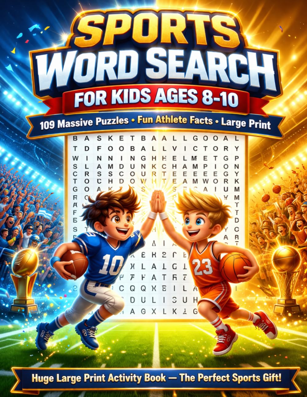 Sports Word Search for Kids ages 8-10: Huge Large Print Word Search Activity Book Filled With Baseball, Football, Soccer and Basketball Records for ... | Perfect for Sports Fans and Athletic Kids