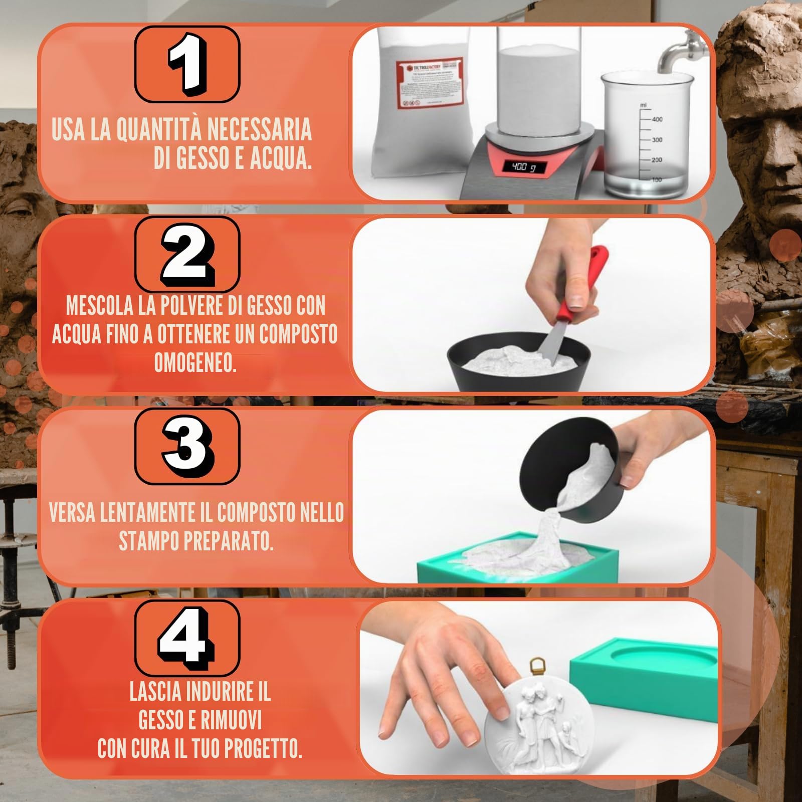 TFC - Gesso alabastro, bianco naturale, 5 kg, per stampi in silicone, per dipingere e modellare, impronta mano, pancia per bambini, molto fine