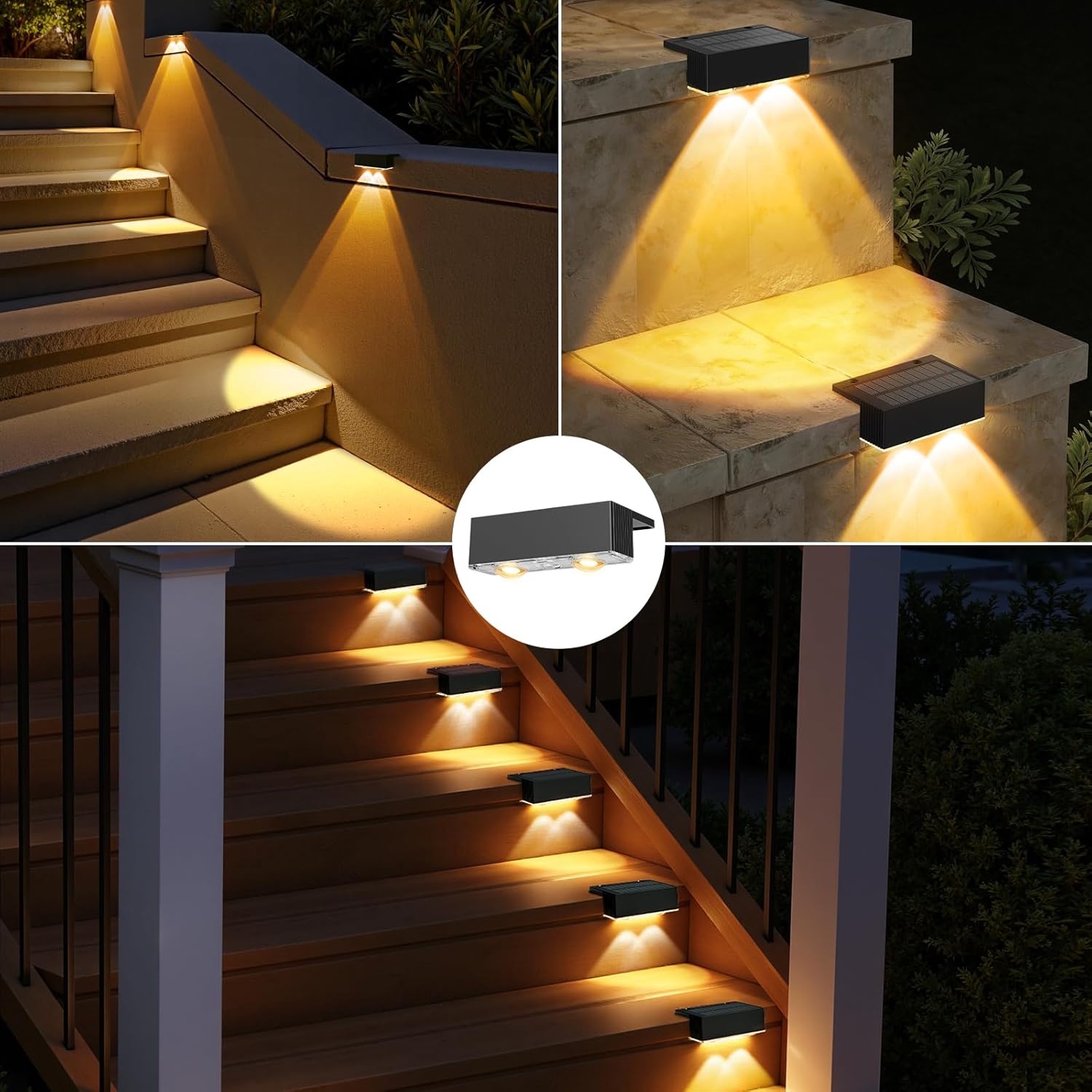 NIORSUN 12 Pack Solar Fence Lights, LED Outdoor Lights, Warm White + RGB, IP45 Waterproof, Black - Image 7