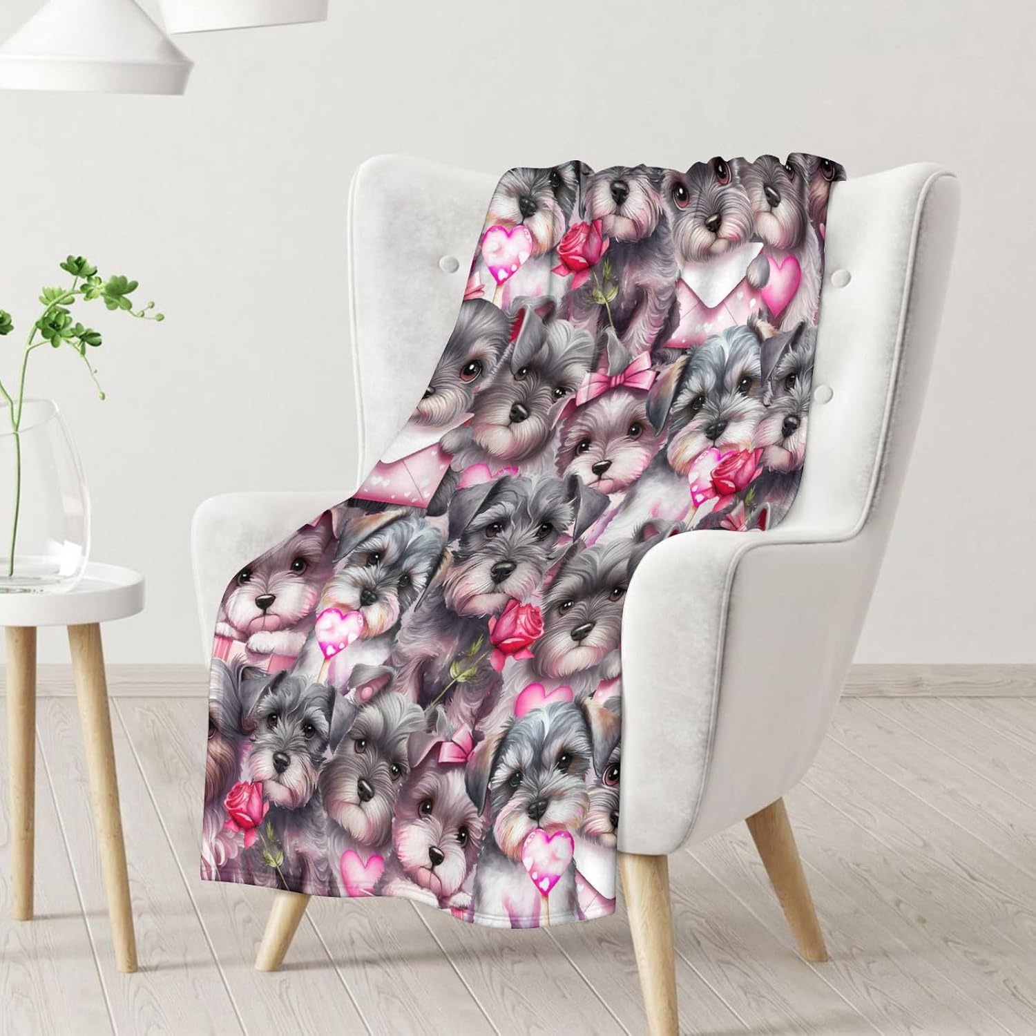 Schnauzer Dog Blanket Gift - 60 x 80 Inches Cute Throw Blanket for Dog Lovers, Kids, Boys & Girls - Gray Soft Fuzzy Blankets for Bed, Couch & Travel
