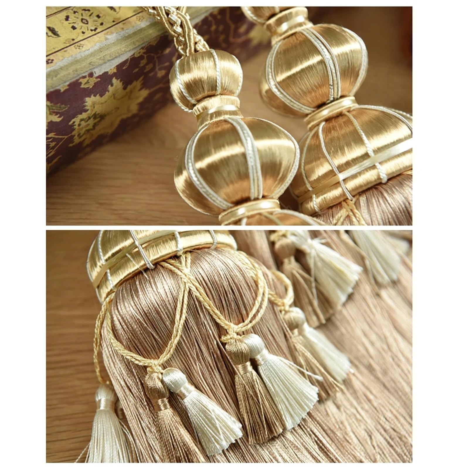 Podwiązki do zasłon, Gobelin do zasłon, frędzle, wiązania, liny paska, kule, ozdoby, klamry(Color 6,2 pcs)