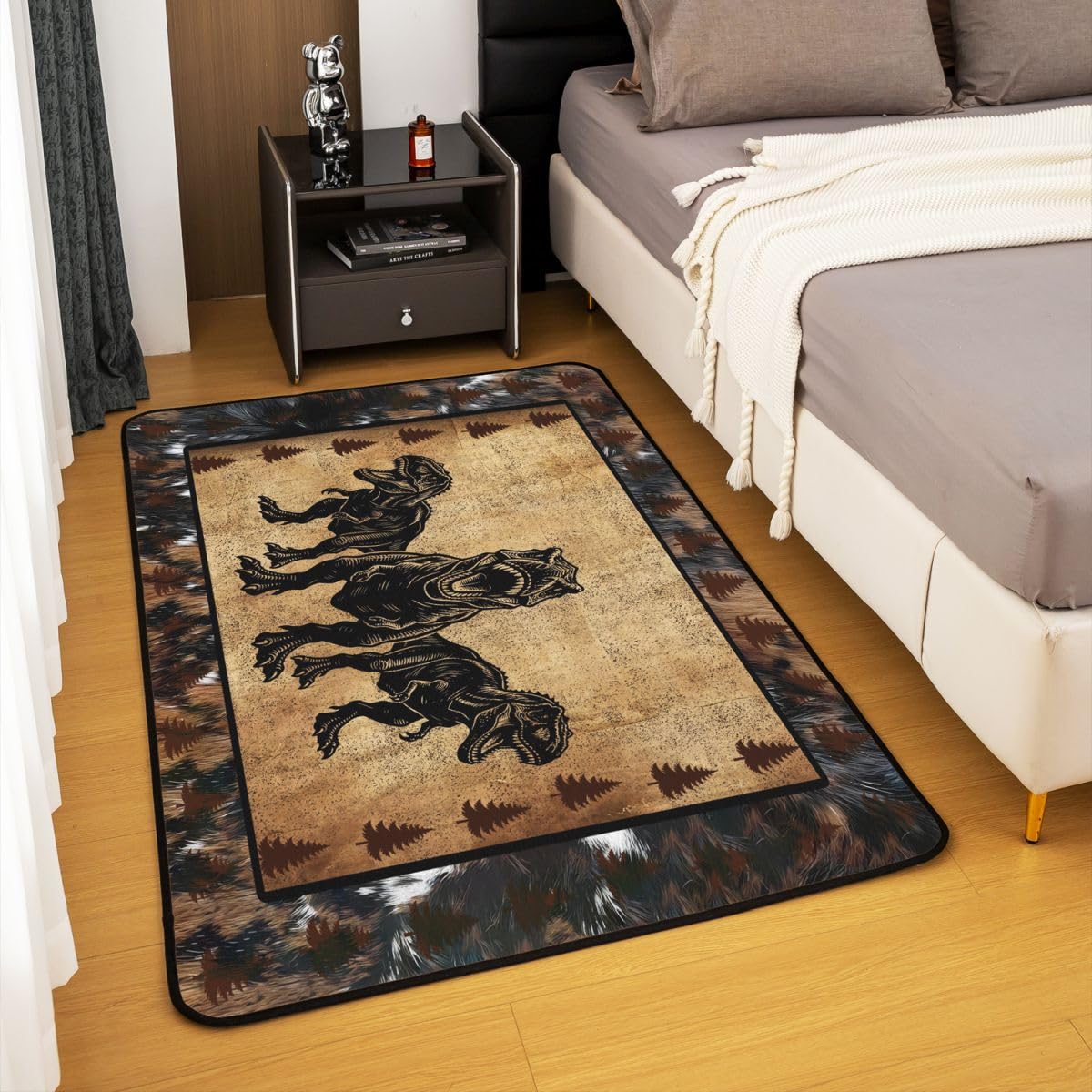 Dinosaurier Teppich 100x150cm 3D Digitaldruck Wohnzimmerteppich Pine Baum Muster Outdoor Teppich Dschungel Dino Küchenteppich Wildes Tier Super Weich Kurzflor