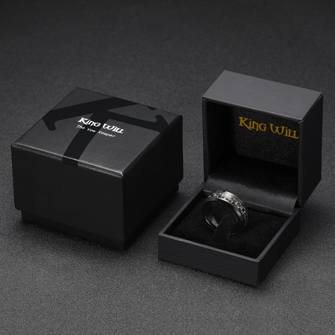 King Will GENTLEMAN Herren Schwarzer Wolframkarbid 8mm Ring mit Carbonfaser-Einlage, Komfort-Fit Ehering