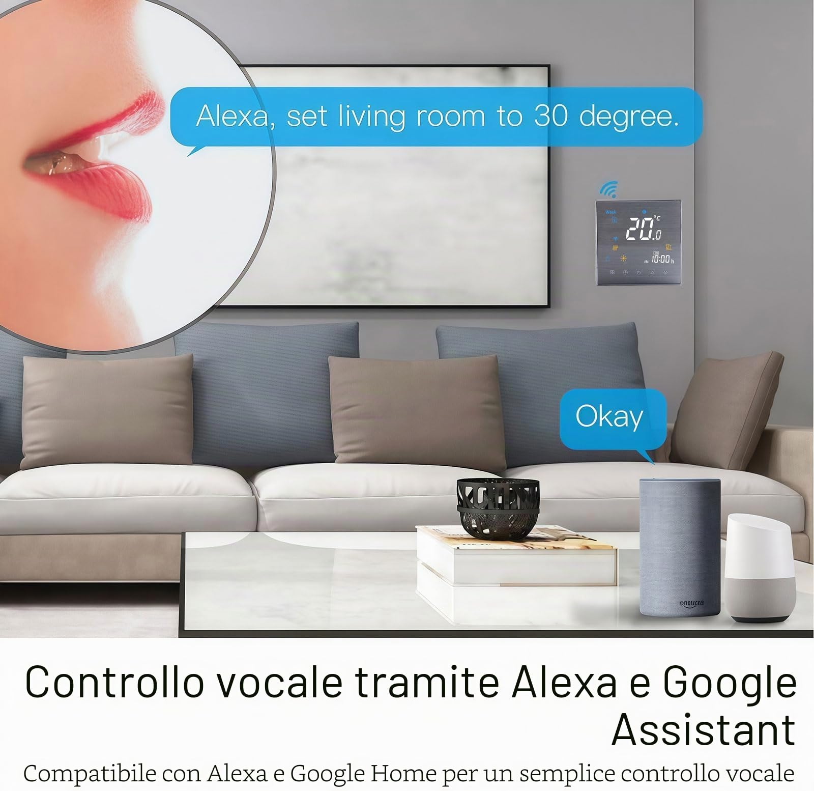 3000 Serie Wi-Fi Termostato- Termostato Touchscreen Programmabile per Riscaldamento o Raffreddamento - Controllo Remoto da Cellulare Compatibile con Alexa, Google Home e IFTTT