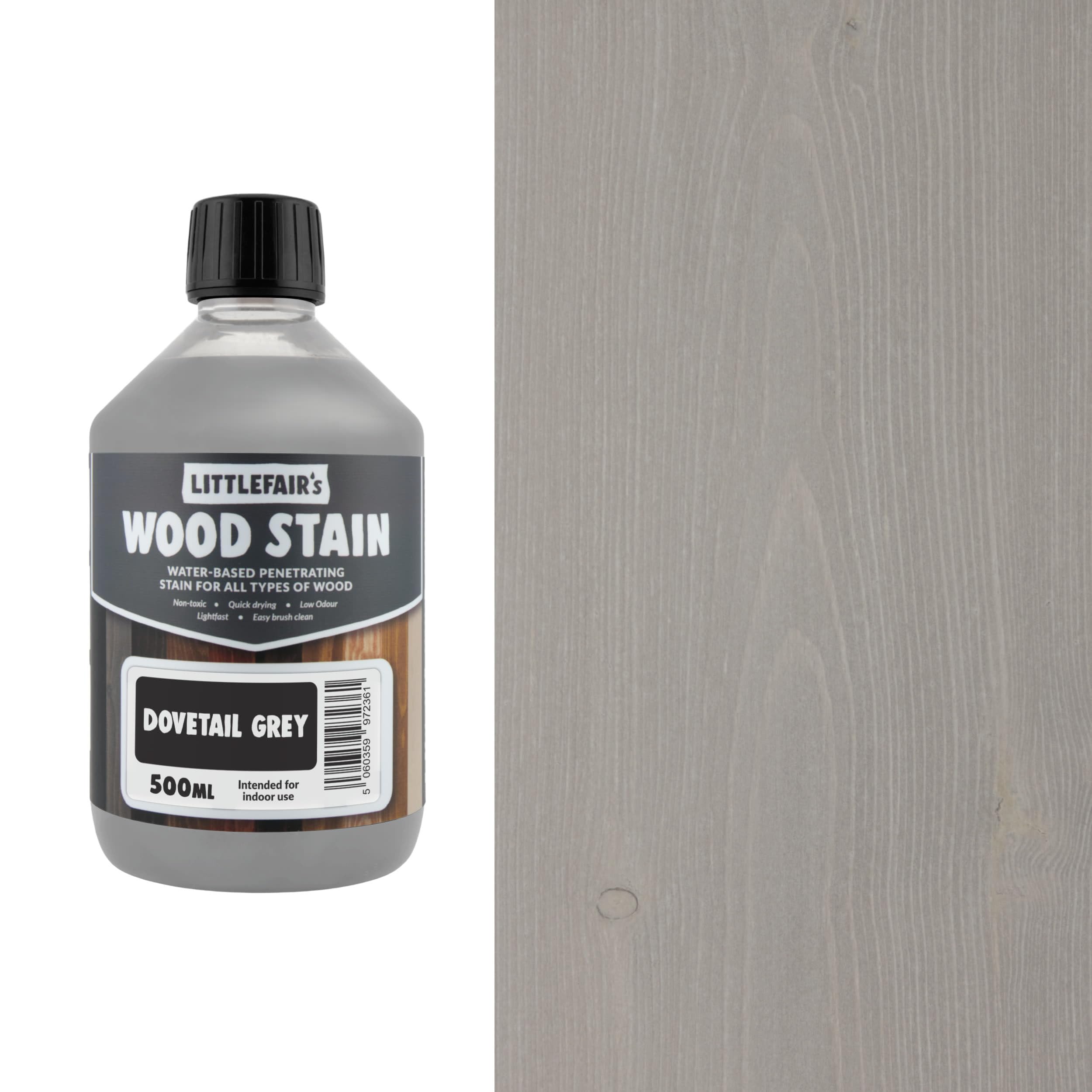 Littlefair's Dovetail Grey Wood Stain Water-Based - (Dovetail Grey) – Non-Toxic, Eco-Friendly & Quick Drying - Easy-To-Apply, Concentrated Formula For All Wood Types – 500Ml