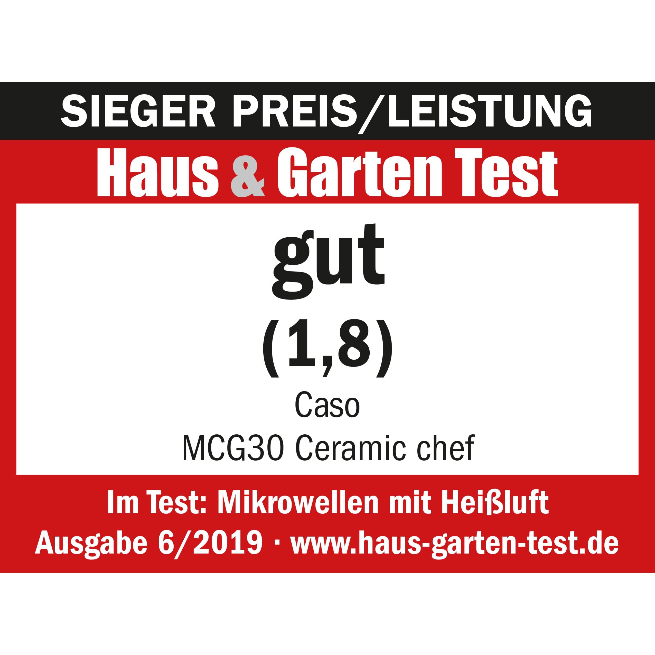 CASO MCG30 Ceramic chef Testsieger Haus & Garten Test, 3in1 Mikrowelle mit Grill + Heißluft 2100W 30L, Borosilikatglasboden, Backofen-Funktion bis 200°C