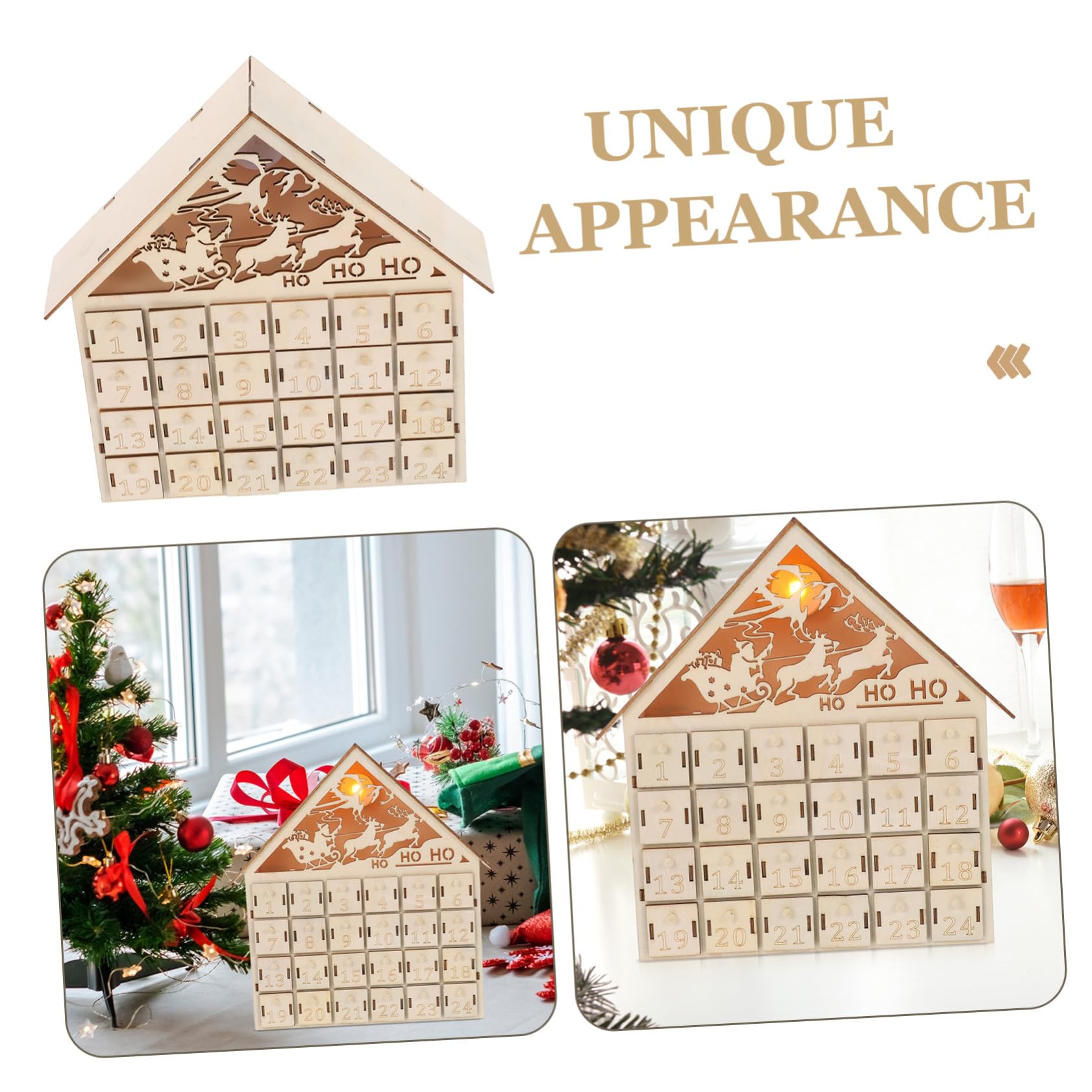 Zerodeko 24cassetto Calendario Avvento in Legno Illuminazione LED per Conto alla Rovescia Natalizio Decorazione da Riutilizzabile