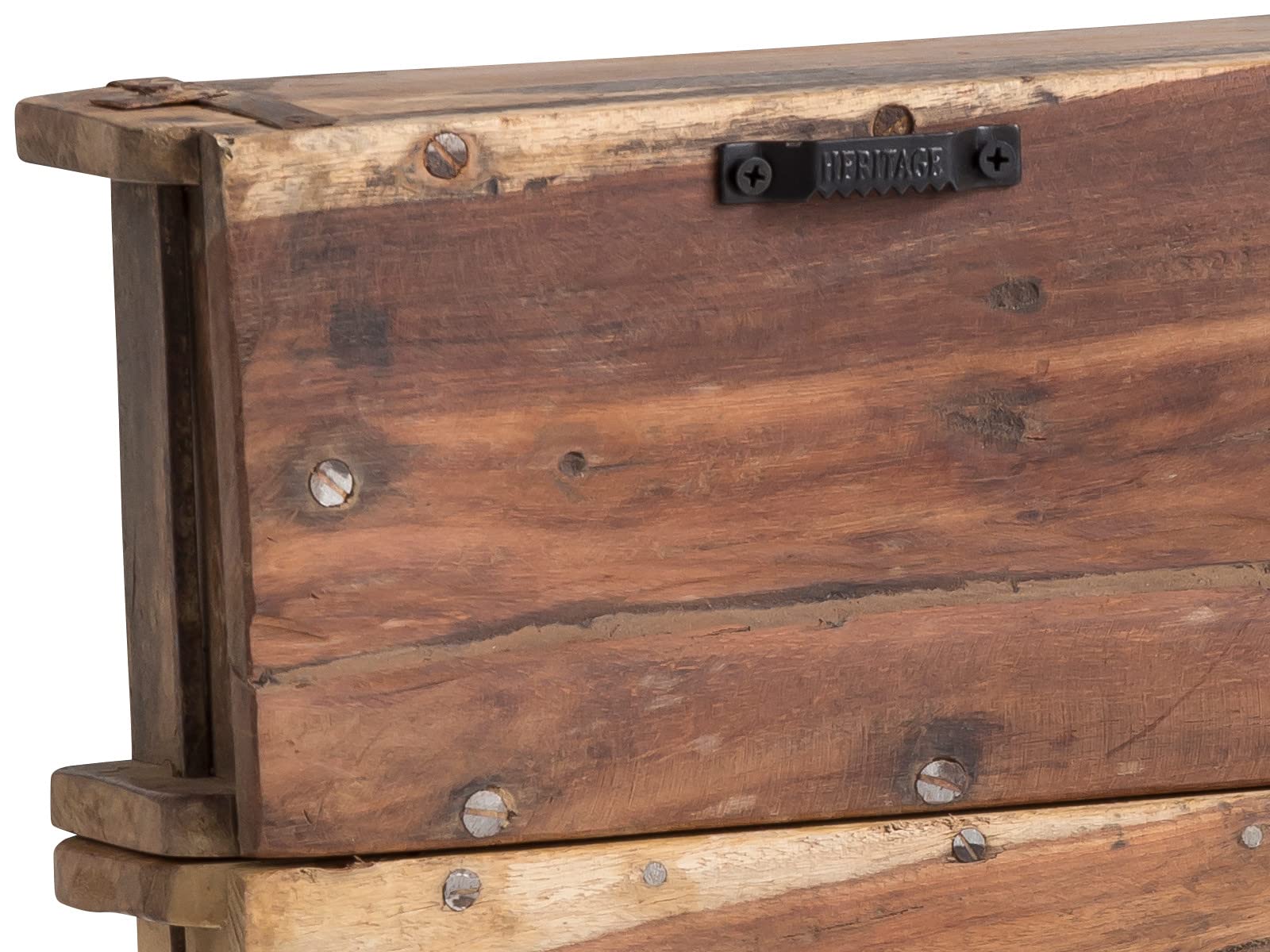 Woodkings® Wandregal Ziegelform 3er Altholz Wandderoration Aufbewahrungsbox Backsteinform rustikal mit Metallbeschlägen Holzbox Wandboard Shabby Geschenkidee Regal Gewürzregal