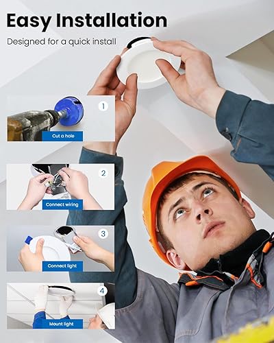 Miniatura 4 de SunLake - Paquete de 12 luces empotrables de techo LED ultrafinas de 4 pulgadas con caja de conexiones, luz diurna de 5000 K, ecualizador de 10 W y