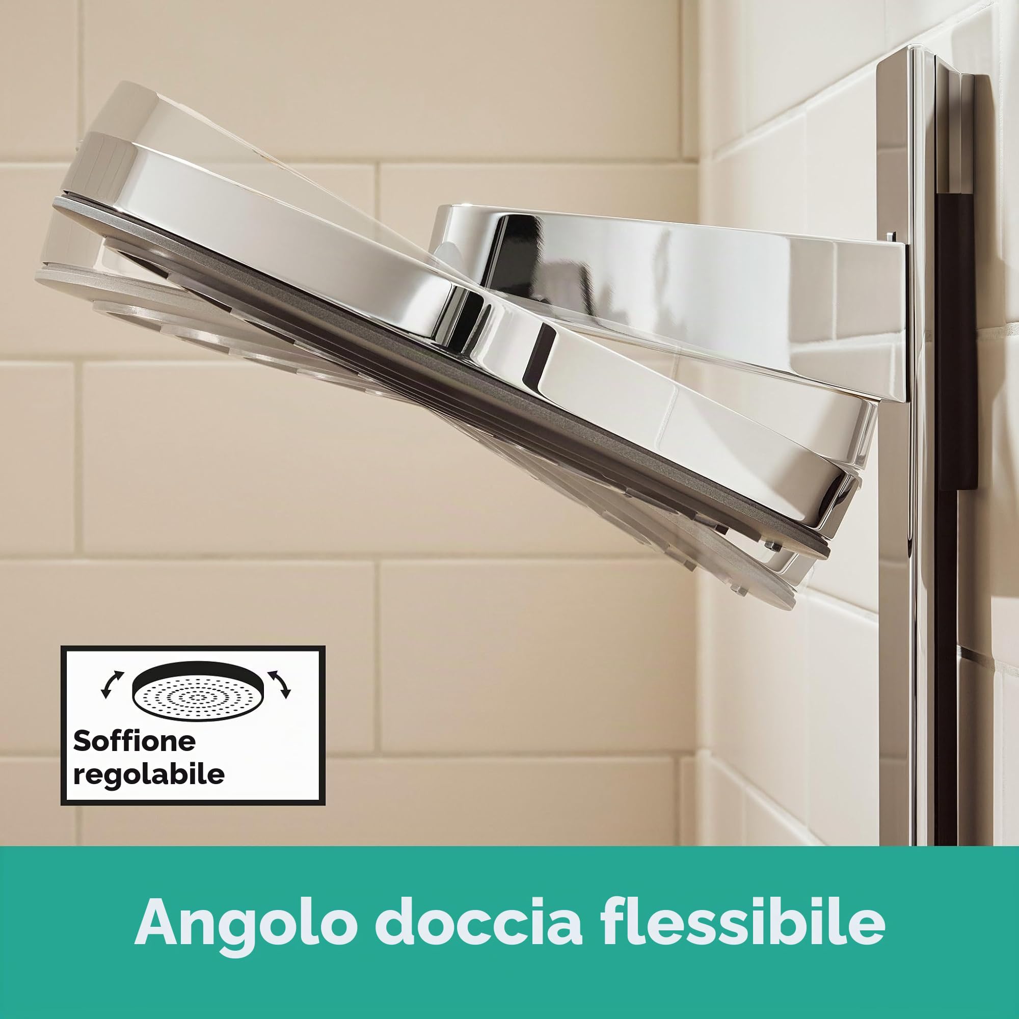 hansgrohe Pulsify S - Colonna doccia a risparmio idrico (EcoSmart) con miscelatore termostatico, Sistema doccia (260 mm) con rubinetto, doccetta, tubo, asta e soffione doccia tondo, cromo, 24241000