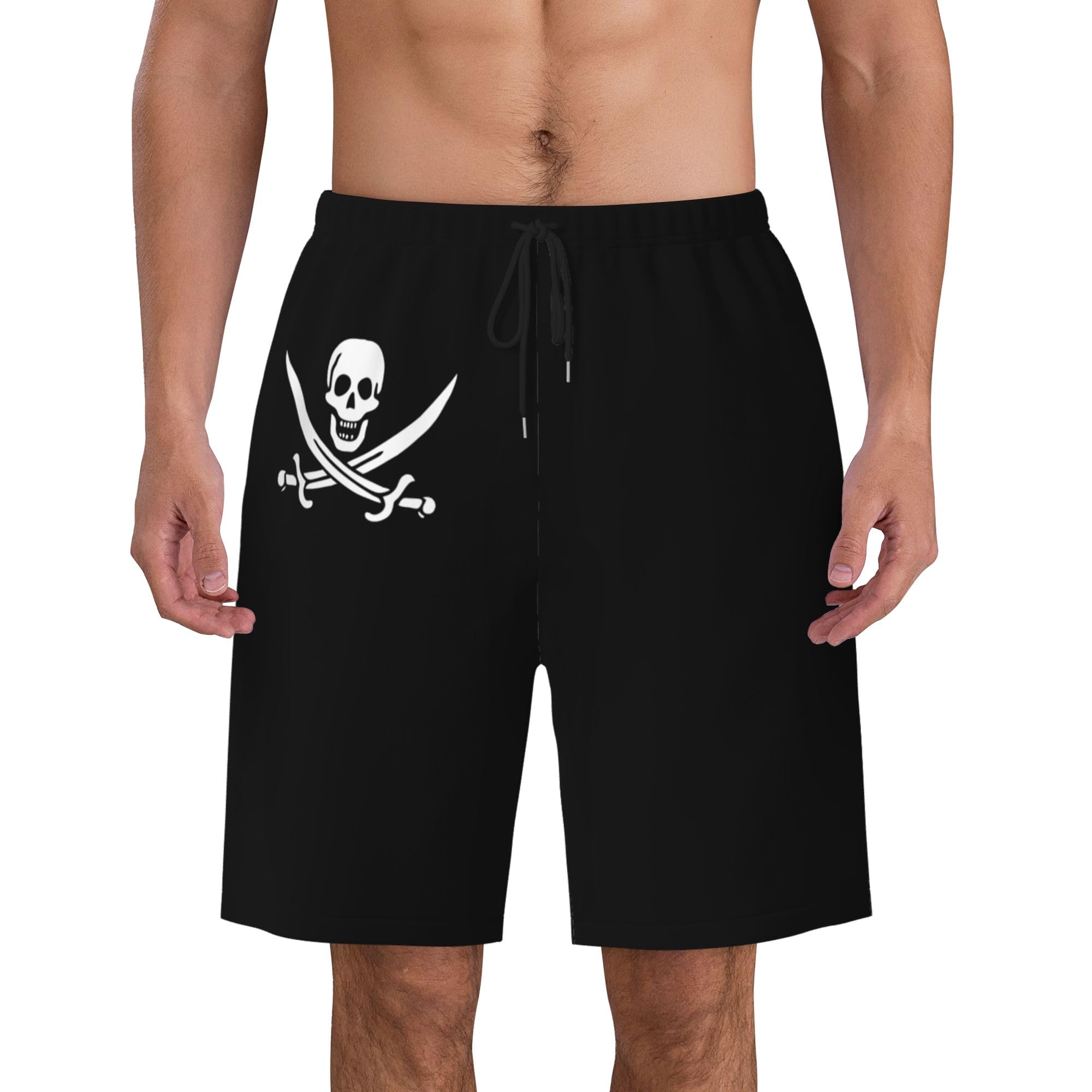 V LONVOY Pirate Skull Mens Swim Trunks Quick Dry Swim Shorts Swimwear Bathing Suits with Pockets Black