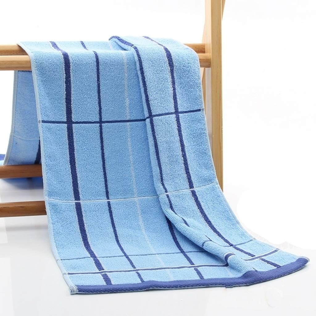 Cotton Plain Plaid Soft Washcloth Home School Dormitory Hotel Bathroom Bathrobe Gym Yoga Sports Large Towel Gift(Blue)