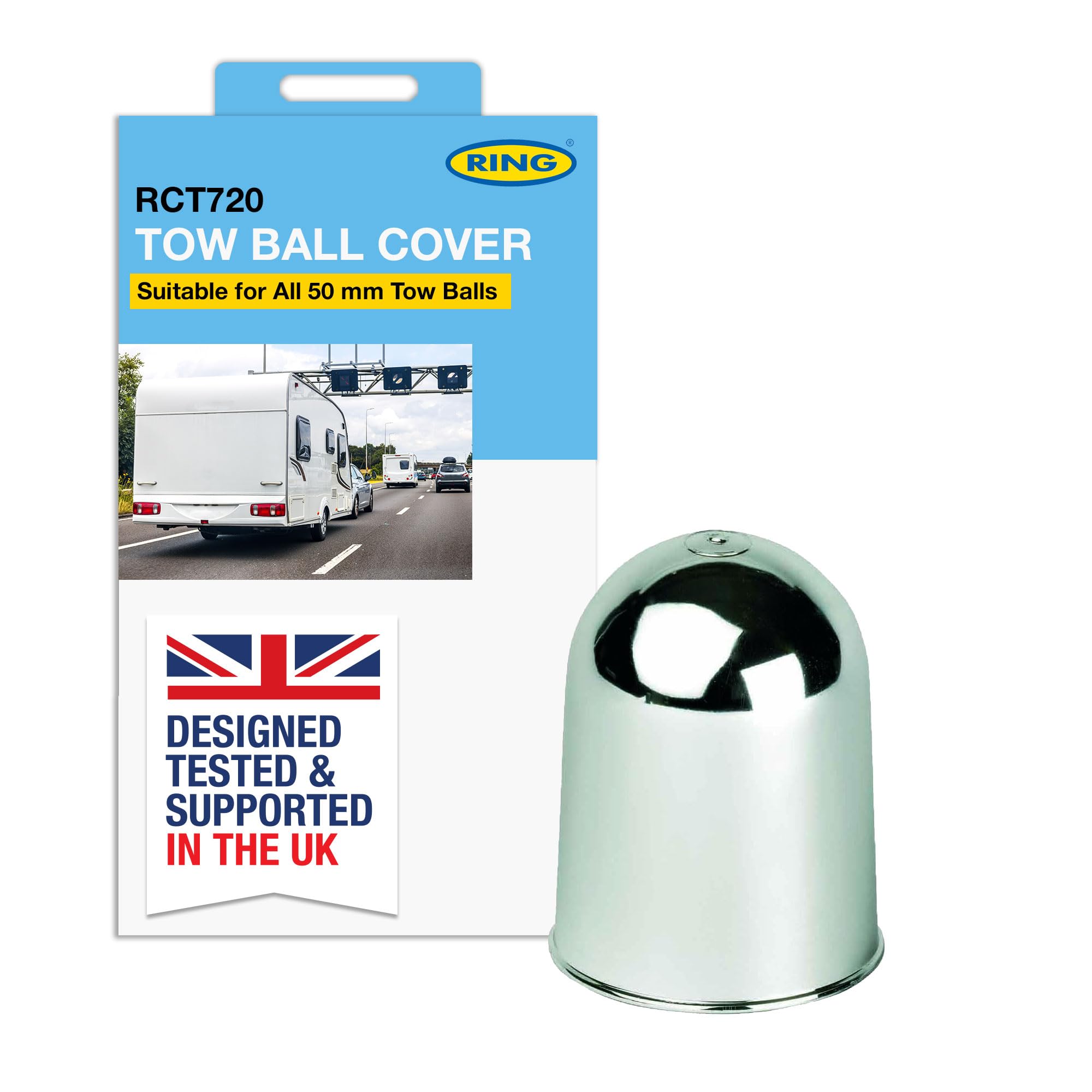 RING Chrome Finish Plastic Tow Ball Cover - Suitable for 50 mm Tow Balls