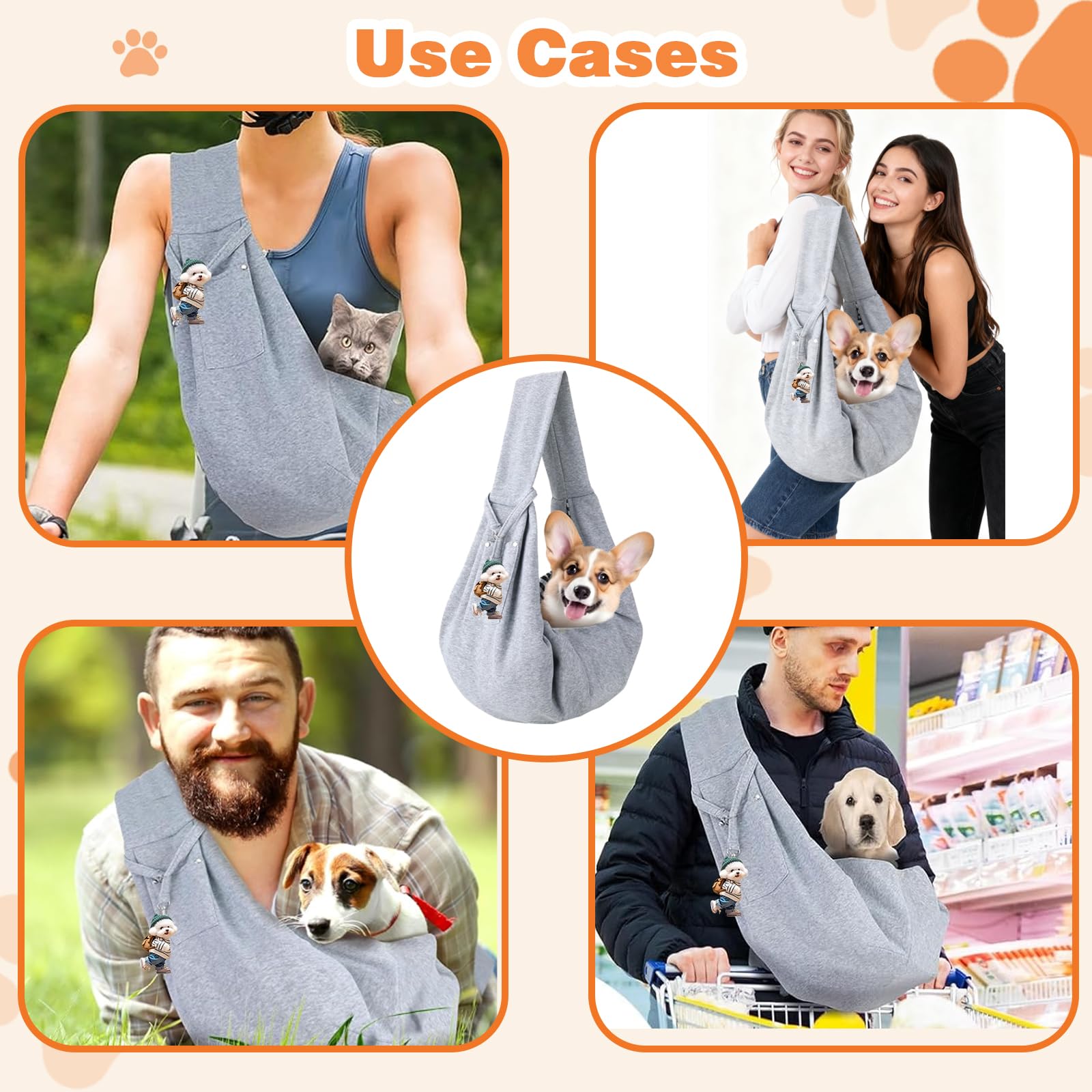 Sac De Transport pour Chien Chat Sac à BandoulièRe Mains Libres Petit Chien Respirant RéVersible Sa Chat Transport pour Petit Moyen Animaux Jusqu’à 15 KG pour L'extérieur Voyages Métro (Gris)