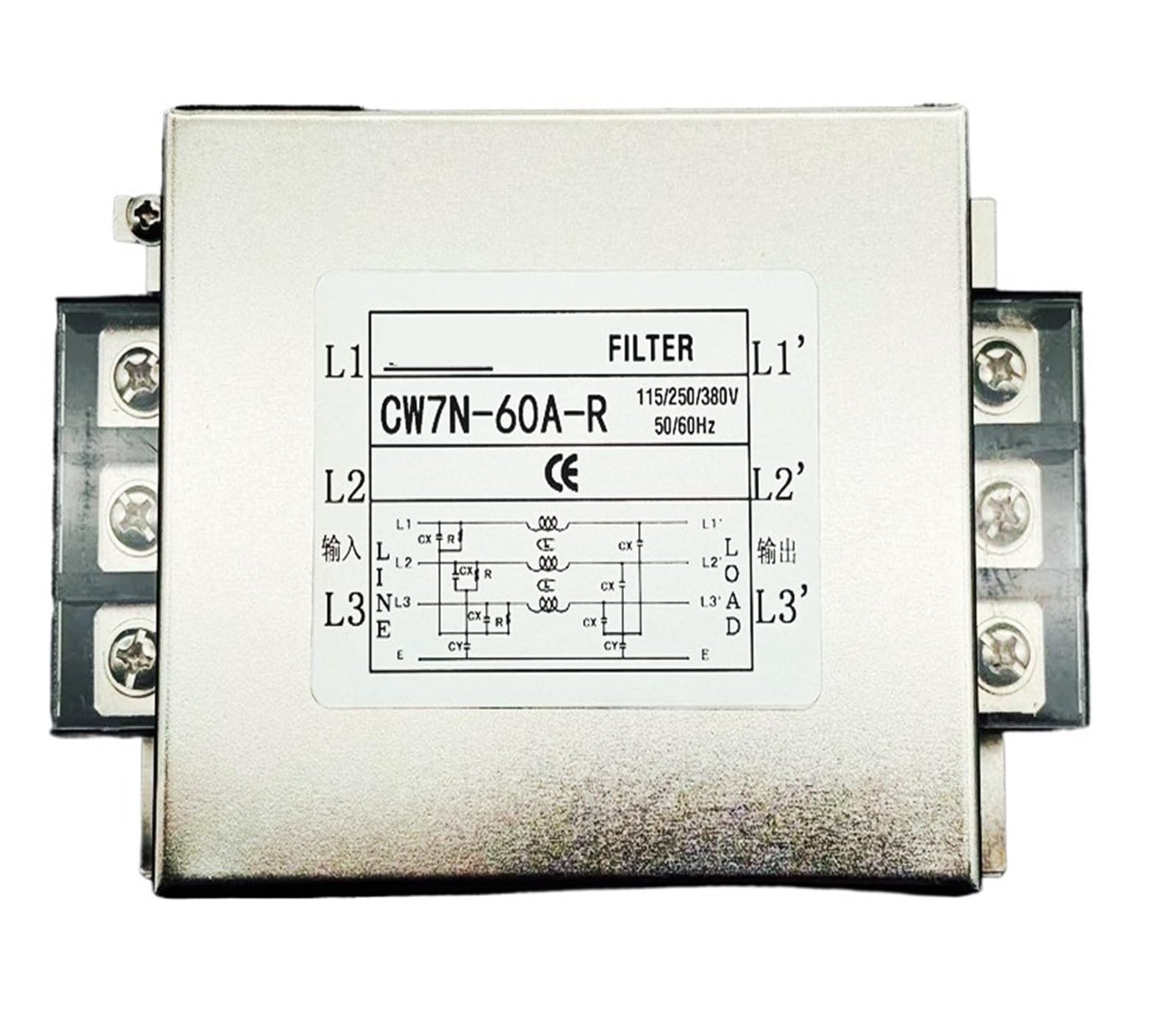CAAUYXZW Power Filter Three-Phase 380V Anti-Interference 60A 150A 120A 100A Terminal Block 200A high Current(Cw7n-60a-r)